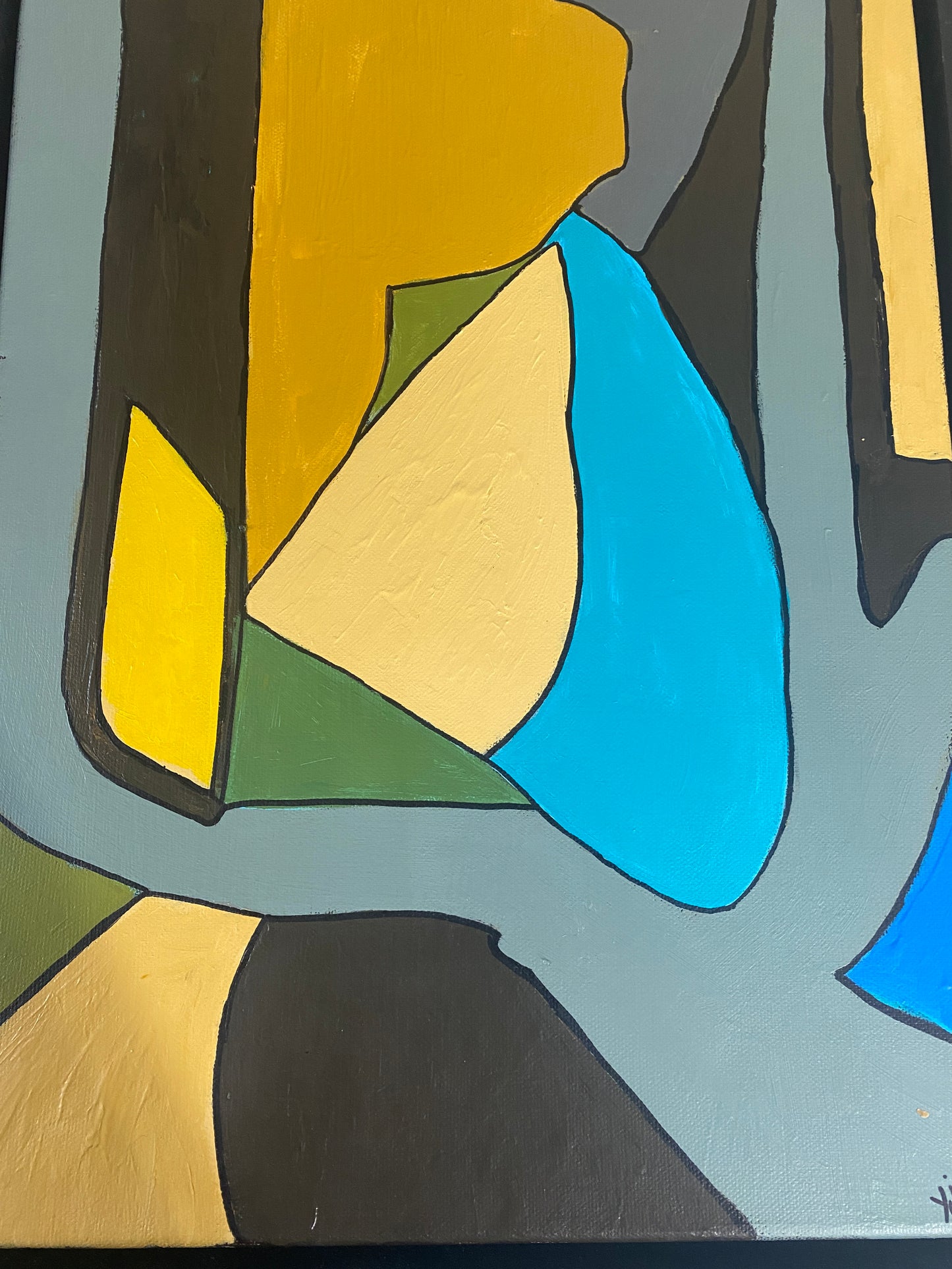 #7163 Acrylic on Canvas Abstract Signed YJR 17.75" H