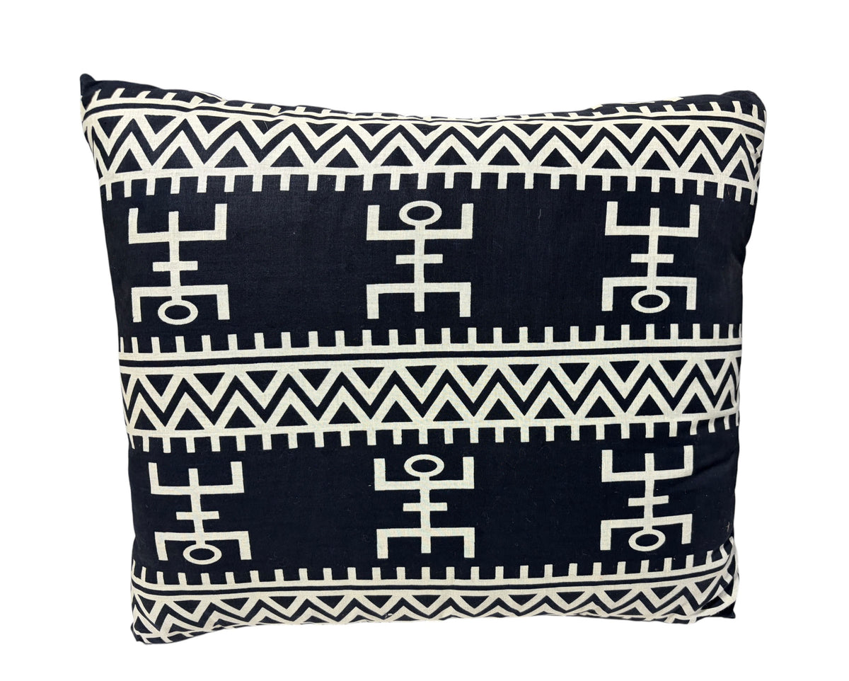 #133A African Custom Made Black and White Kente Cloth Pillow 22" W