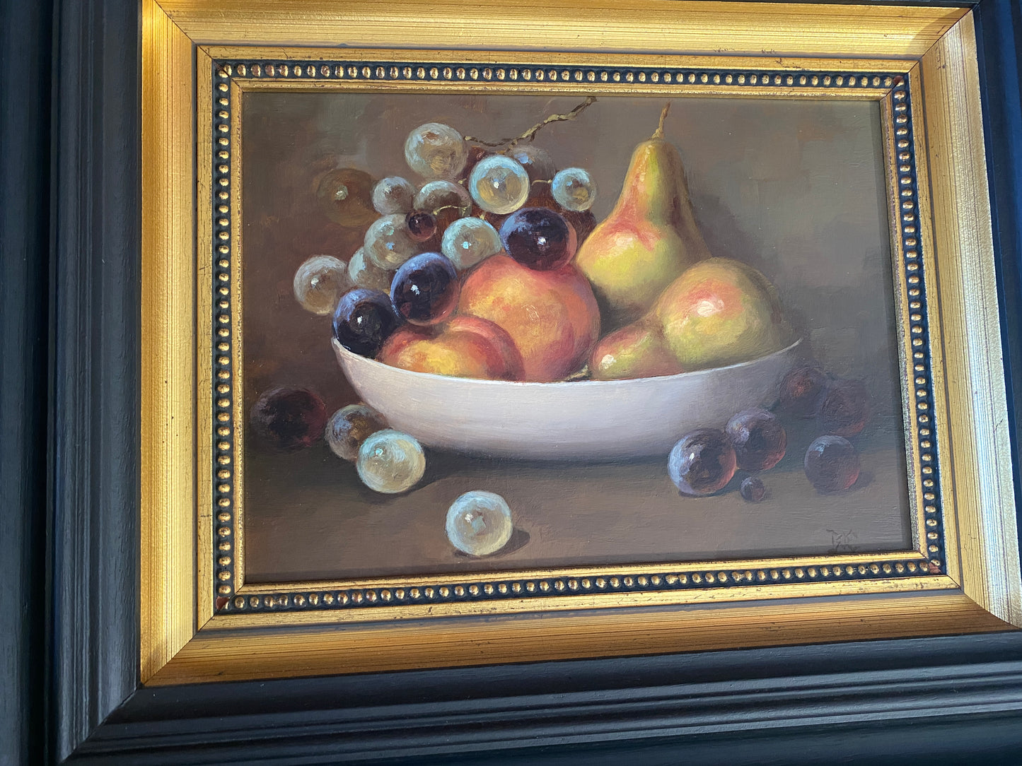 #85 Vintage Oil On Wood Still Life W/ Fruits