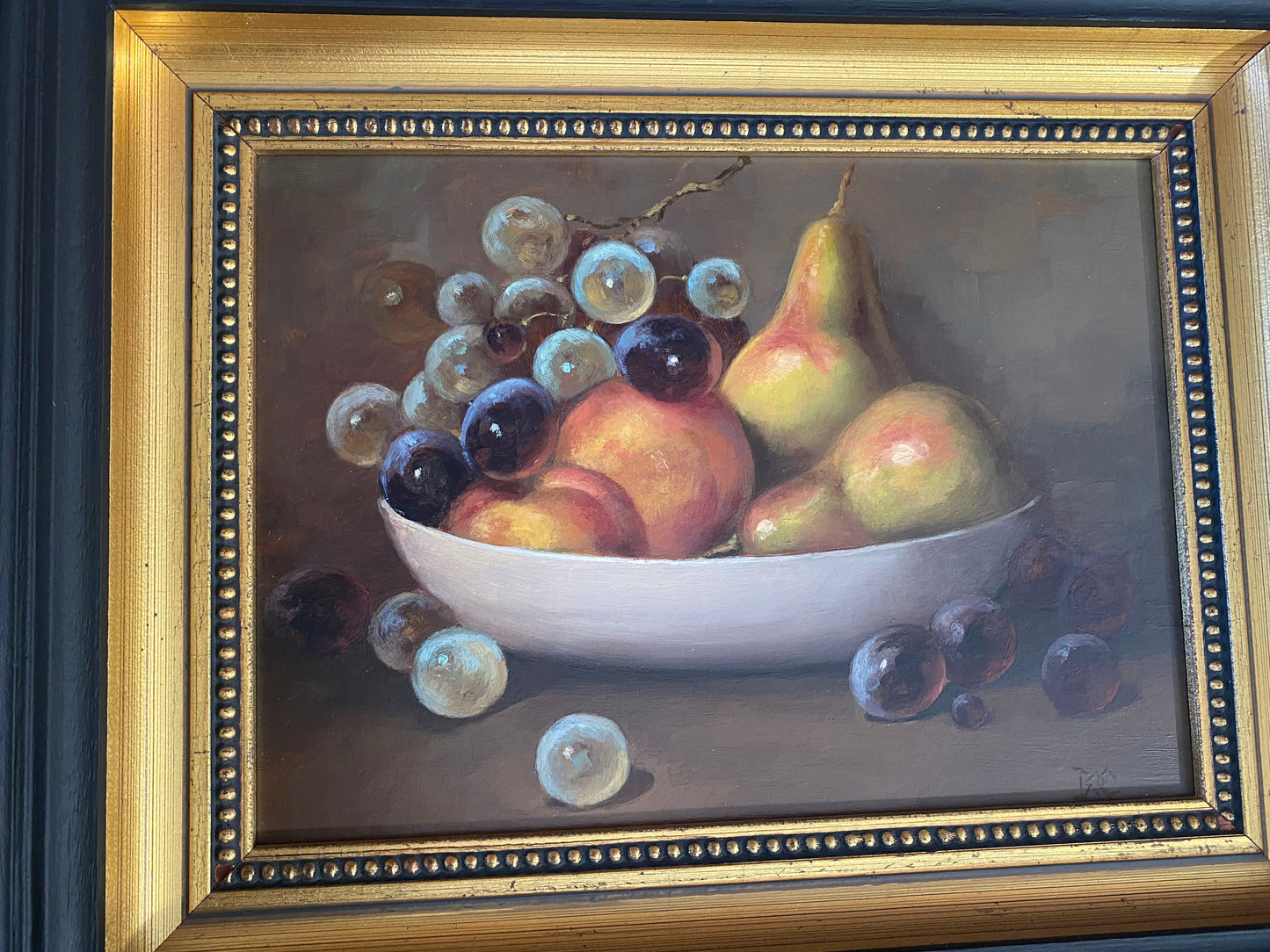 #85 Vintage Oil On Wood Still Life W/ Fruits