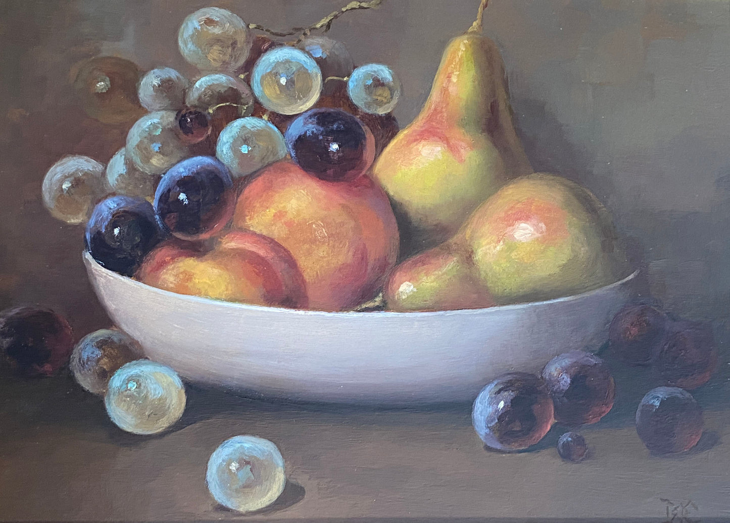 #85 Vintage Oil On Wood Still Life W/ Fruits