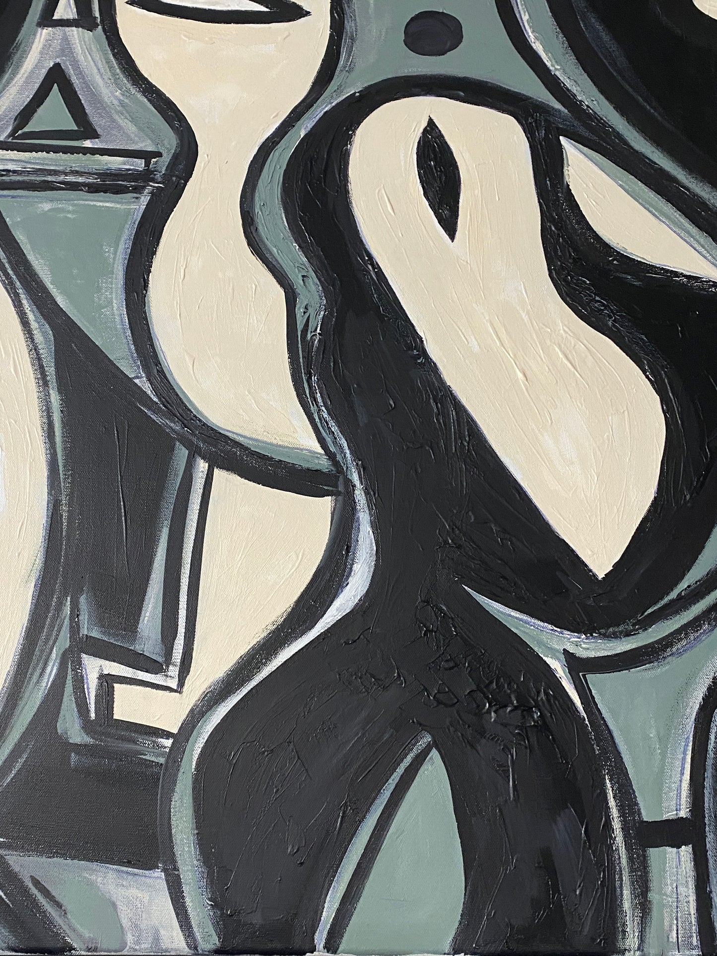 #6819 Acrylic on Canvas Abstract Signed YJR Titled "L'Oiseau et l'enfant Blanc " 31" H