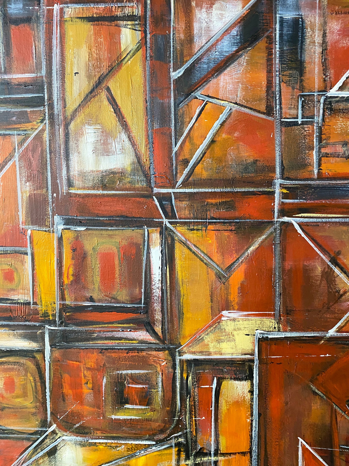 #6820 Acrylic on Canvas Abstract Signed YJR 48" H "Les Fenêtres de Manhattan "