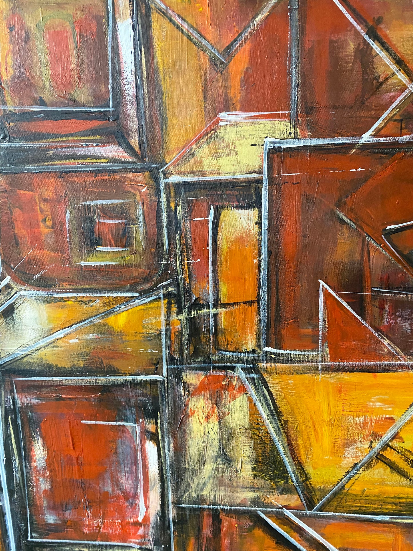 #6820 Acrylic on Canvas Abstract Signed YJR 48" H "Les Fenêtres de Manhattan "