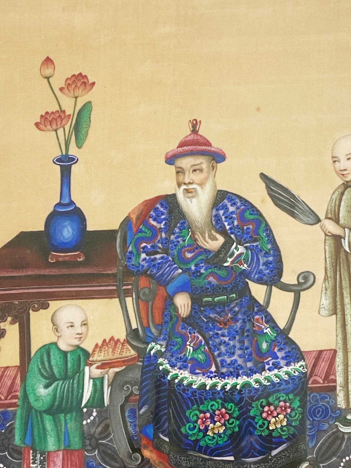 #6029 Early 19th Chinese Export Pith Painting 16.75" H Framed