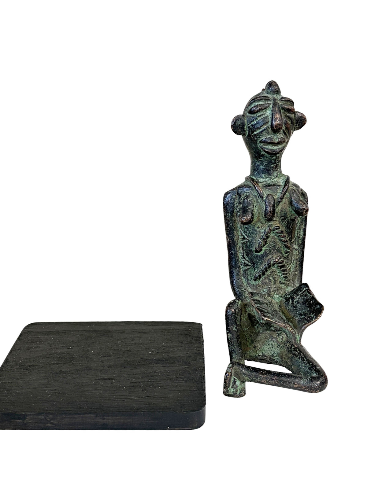 #774 Vintage Benin Bronze of a Seated female Nigeria African 6.25" H W/Stand