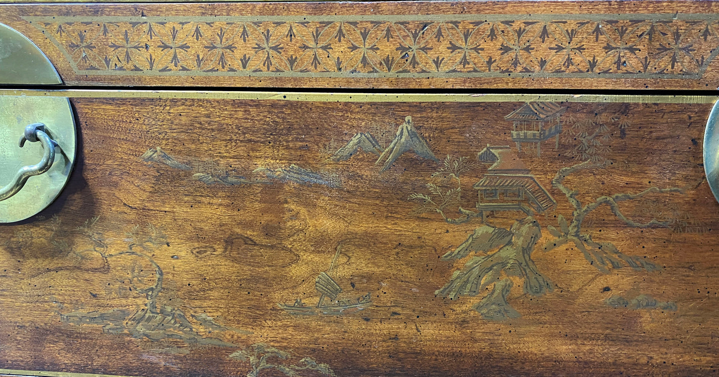 #274 Vintage Drexel Tansu Style Chest with hand painted chinoiserie 24" H
