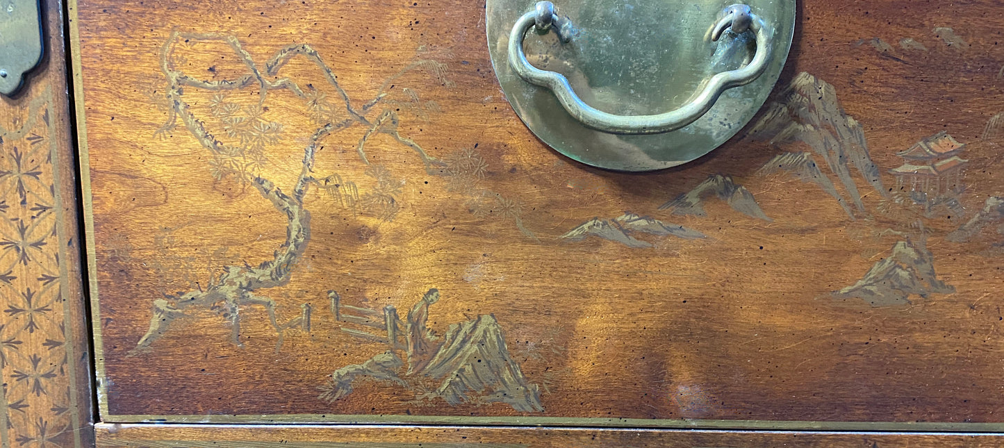 #274 Vintage Drexel Tansu Style Chest with hand painted chinoiserie 24" H
