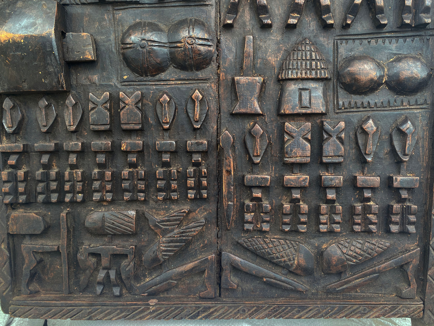 #6831 Vintage Granary Dogon Door w/Nomoo Ancestors Mali African 25" H