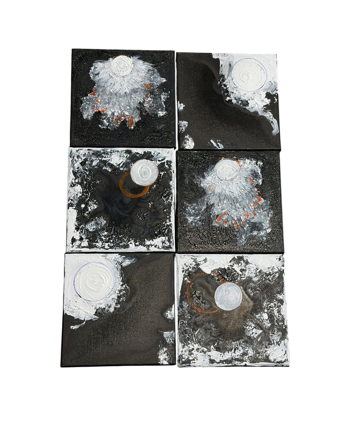 #111 SeT of Four Black & White Acrylic and Ink Paintings On canvas titled La Luna