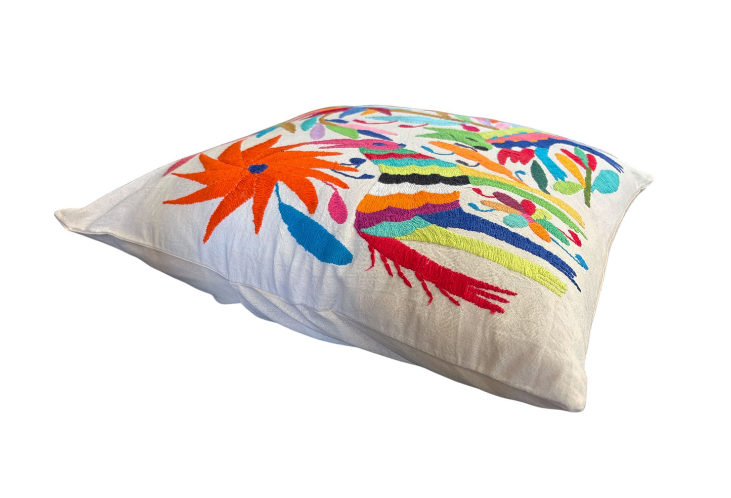 #104 Mexican Otomi embroidery textile pillow 16" w