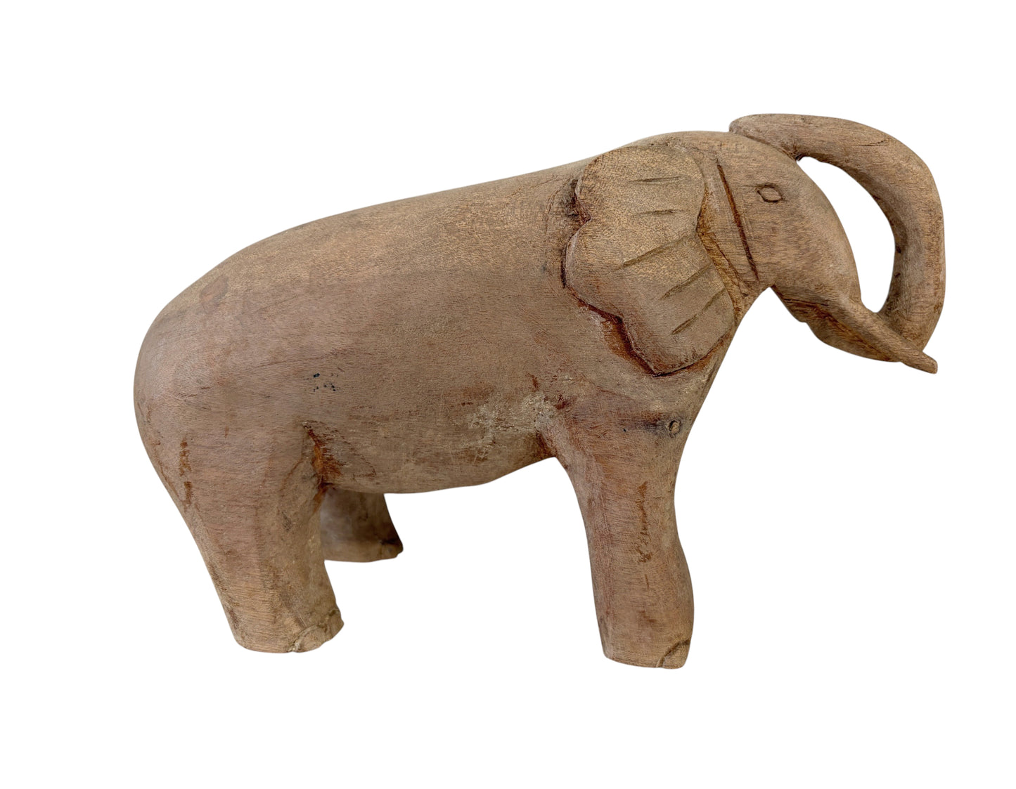 #715 Vintage Hand Carved Wood Elephant With Tusks