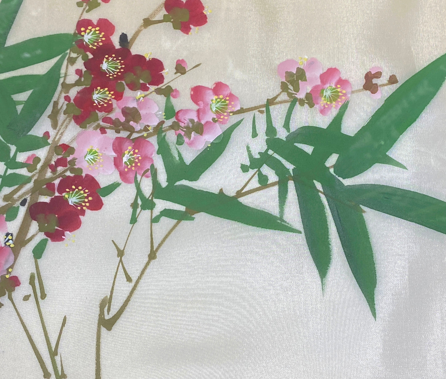 #6021 Vintage Chinoiserie Hand Painted Silk Framed 30" W