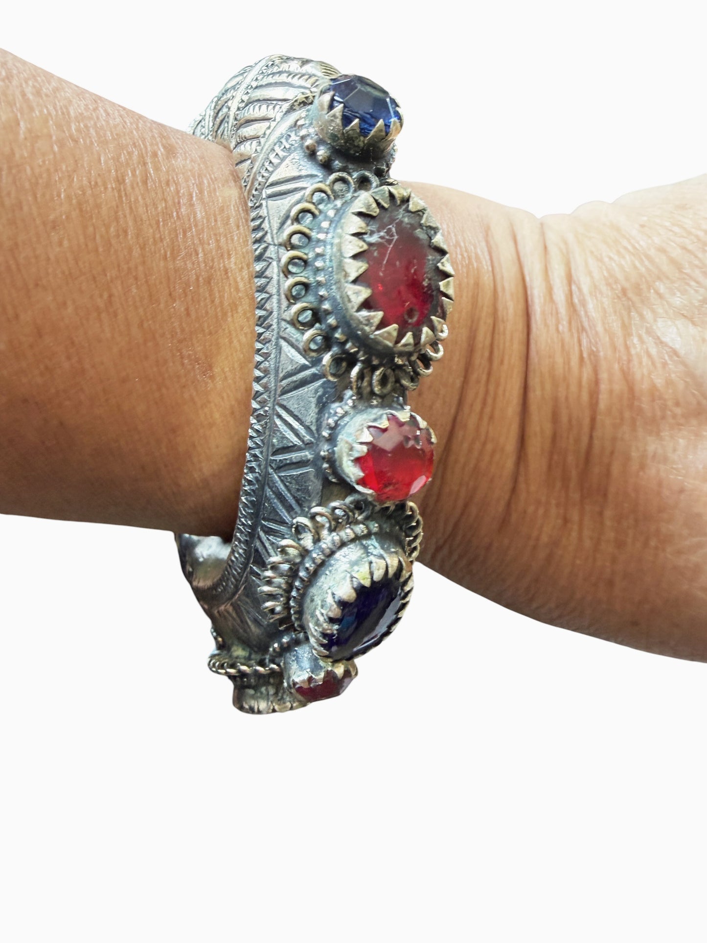#150 Vintage East Afghan Tribal Kuchi Bracelet Red And Blue Glass