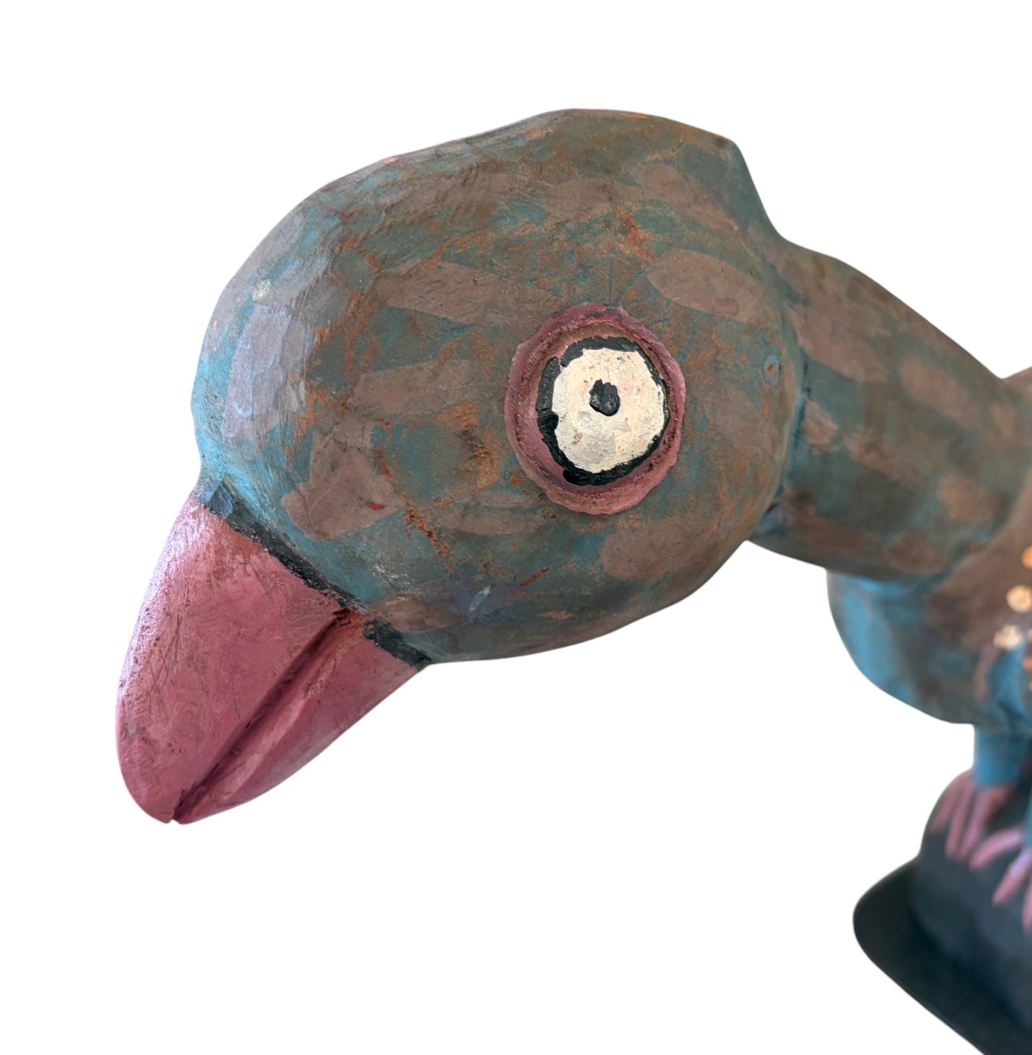 #F#M Vintage LG Hand Carved Wooden Folk Art sculpture Of A Parrot 25"