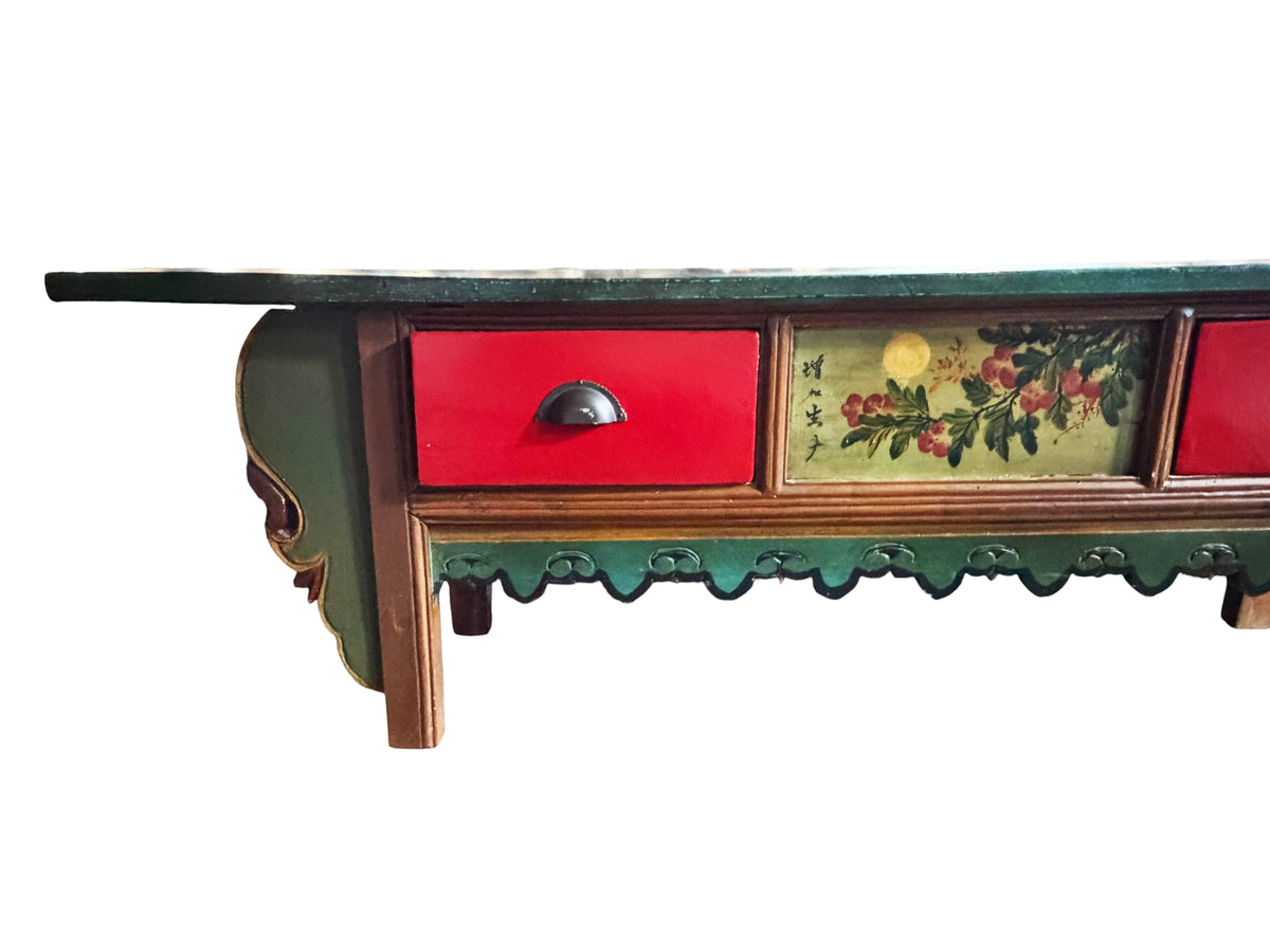 #218 Vintage Tibetan Hand Painted Floral Winged Meditation Table