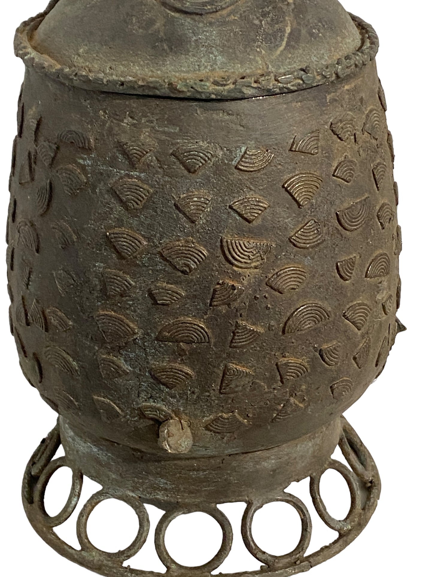 #5249 African Cast Bronze Vessel Kuduo Ashanti Tribe Ghana