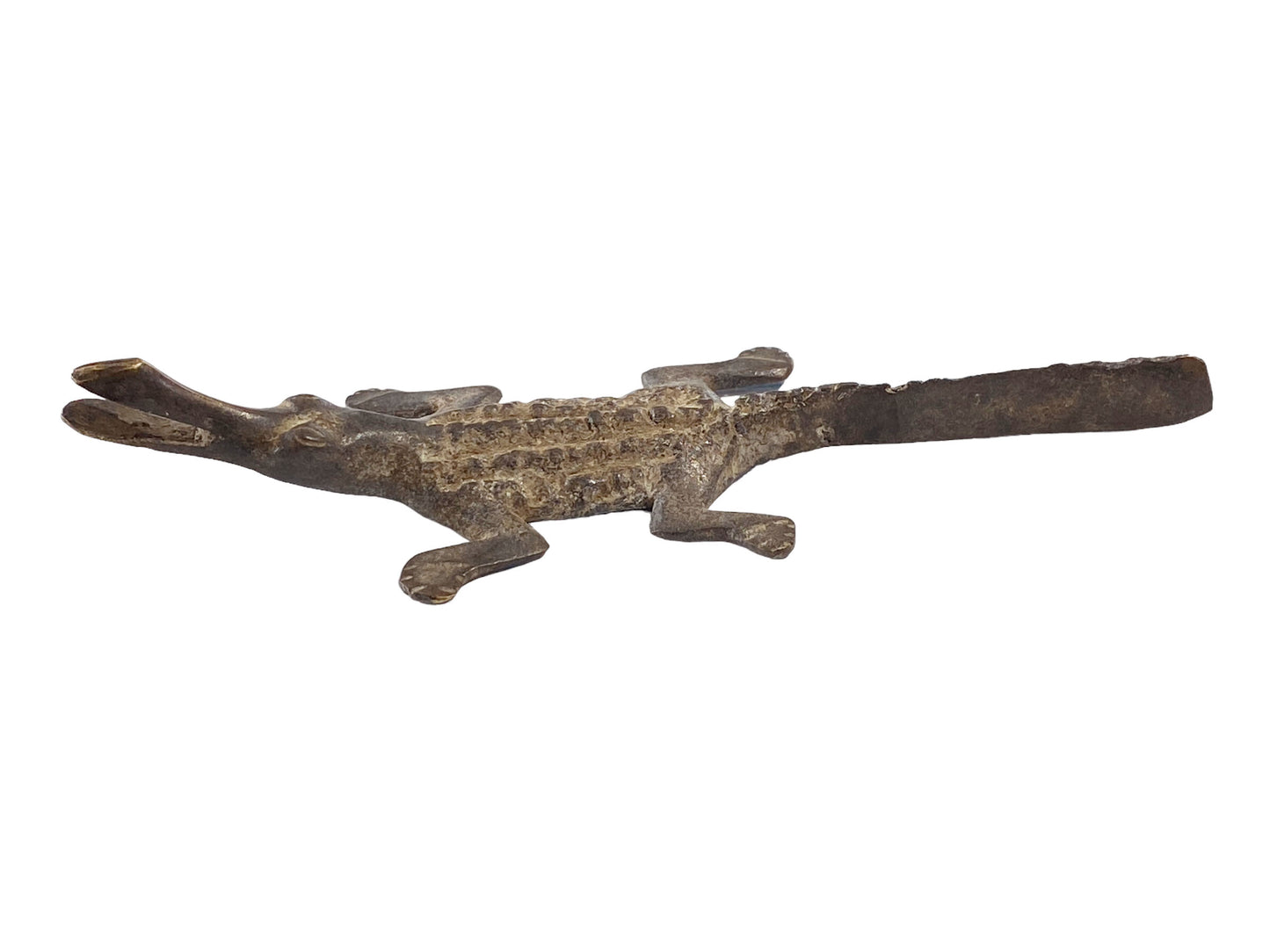 #2215 Lobi tribal Bronze Gold Weight Crocodile Burkina Faso Africa 5.25" W