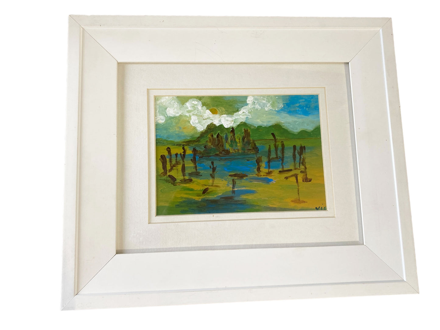 #2030 Acrylic (Marécage) )Landscape on Paper Framed  13.25" by 11.25" By YJR