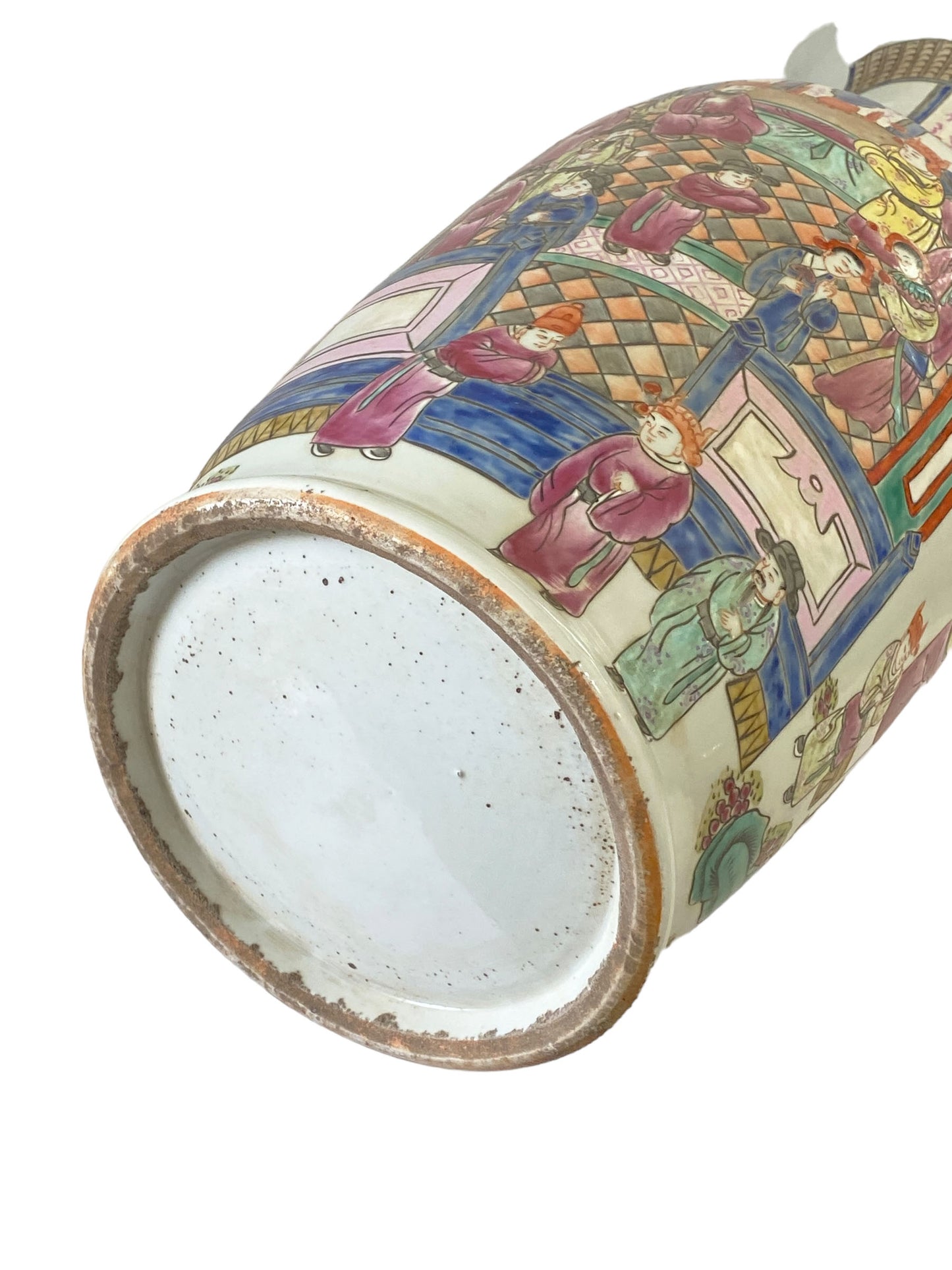 # 262 Superb Chinoiserie Famille Rose Enamel Vase W/Figures 24" H