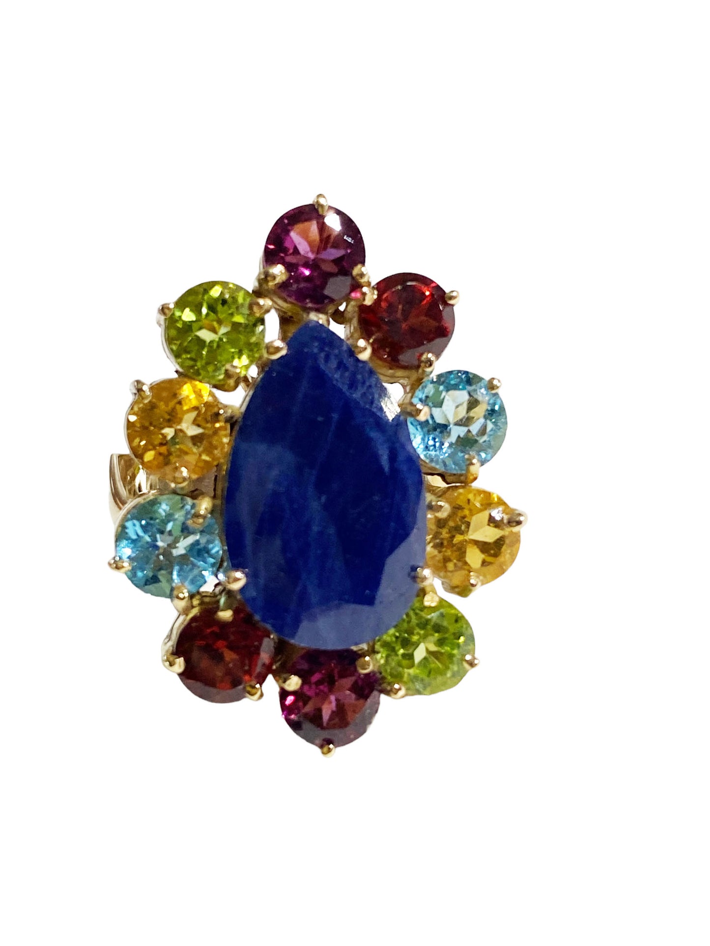 #881 Superb 18K Gold Sapphire Ring w / Assorted colored Brazilian stones 4.60 carats
