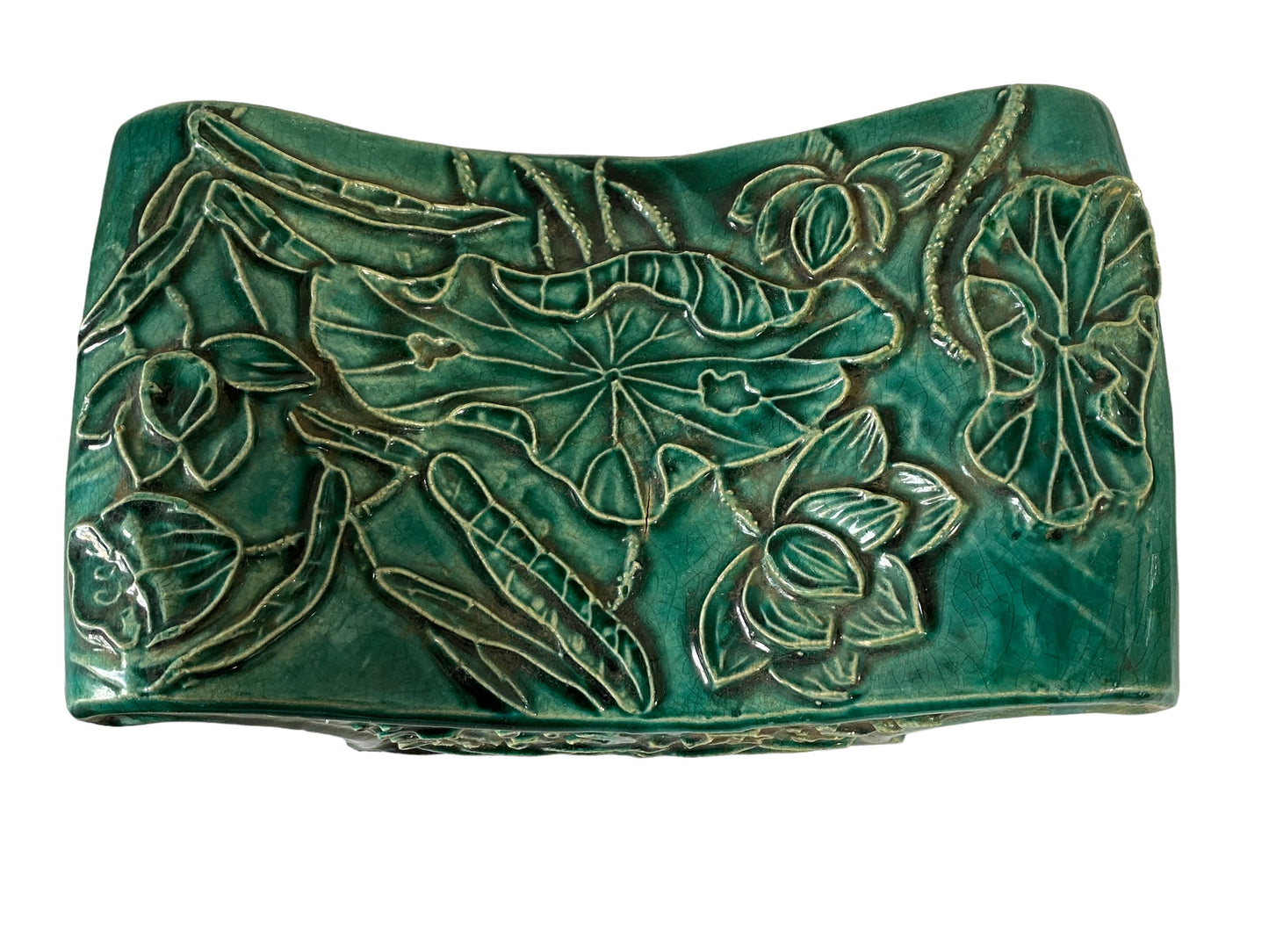 #5845 Old Chinoiserie Celadon Headrest /Pillow With Water Lilies