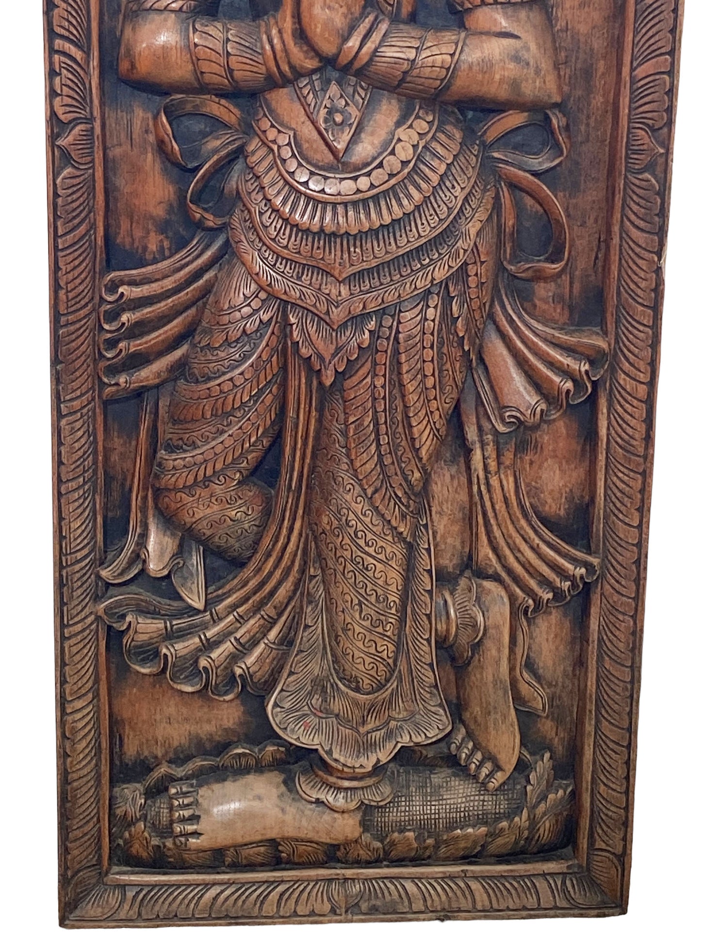 #3023Large Carved Thai Deity Teak Wood  Panel  48.5" H