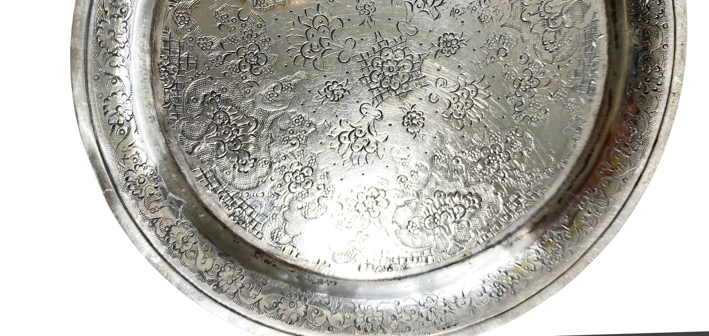 #7010 Old Ornate Coin Silver Dish