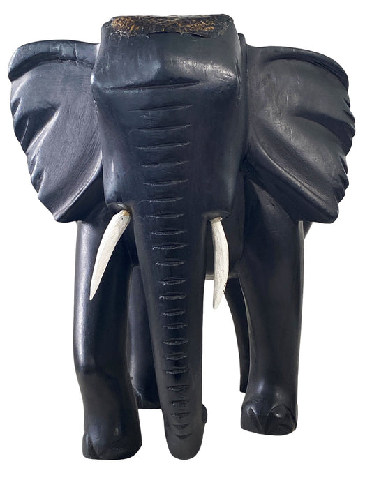 #7046 Vintage Ashanti Elephant  Wooden Sculpture Ghana 12.5" H