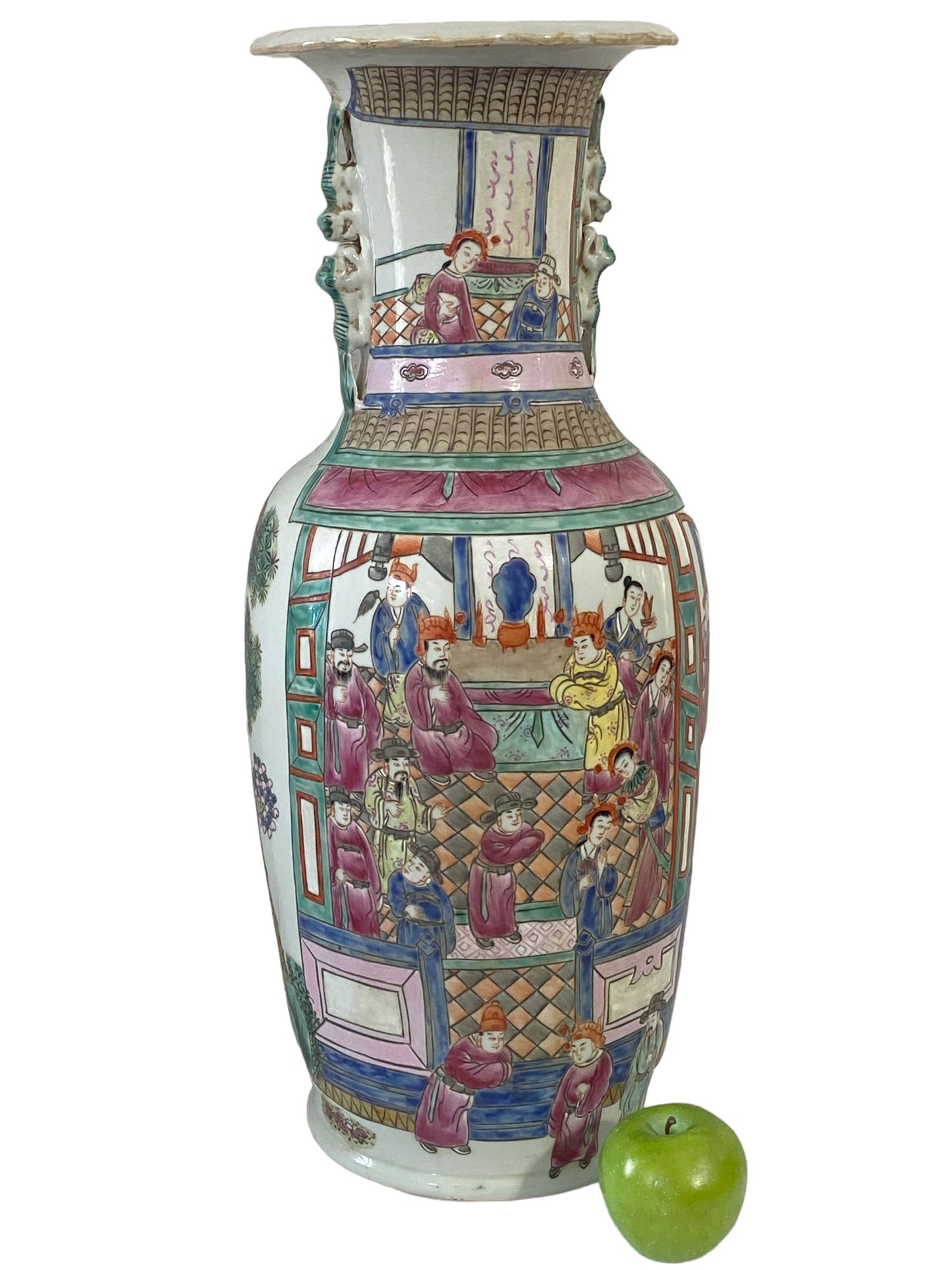 # 262 Superb Chinoiserie Famille Rose Enamel Vase W/Figures 24" H