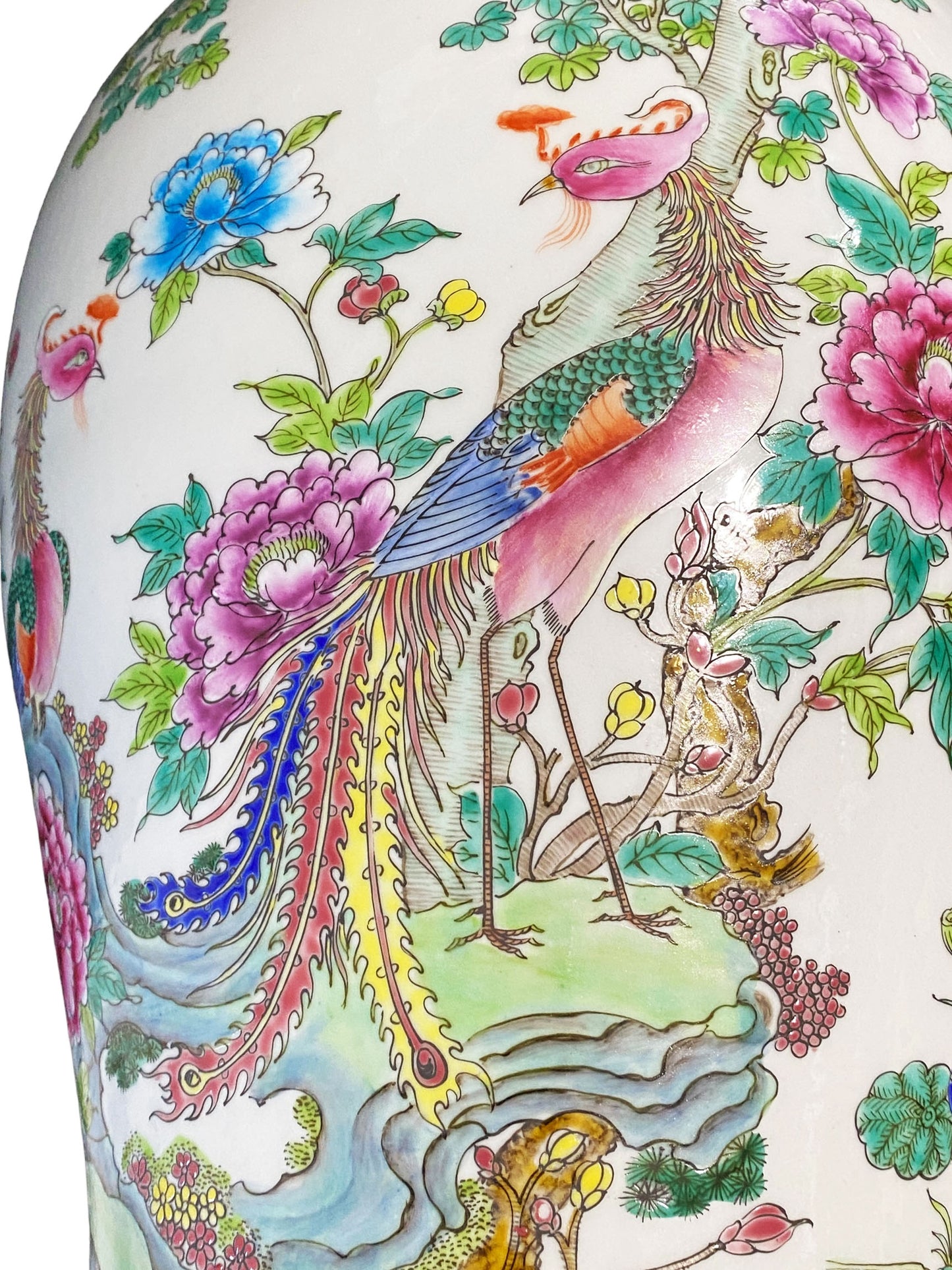 #5754 LG Chinoiserie Famille Rose Porcelain Ginger Jar 24" H