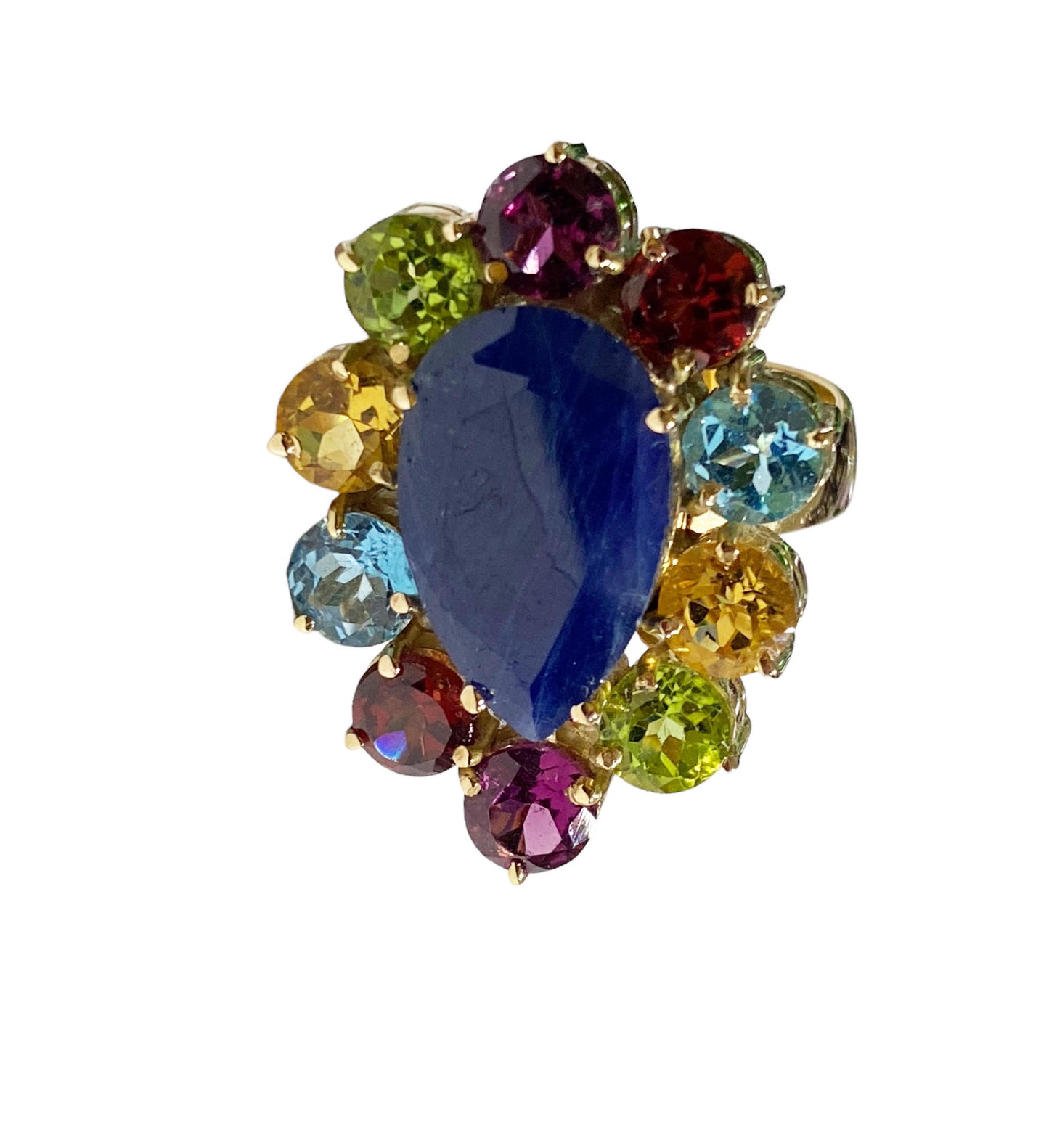 #881 Superb 18K Gold Sapphire Ring w / Assorted colored Brazilian stones 4.60 carats