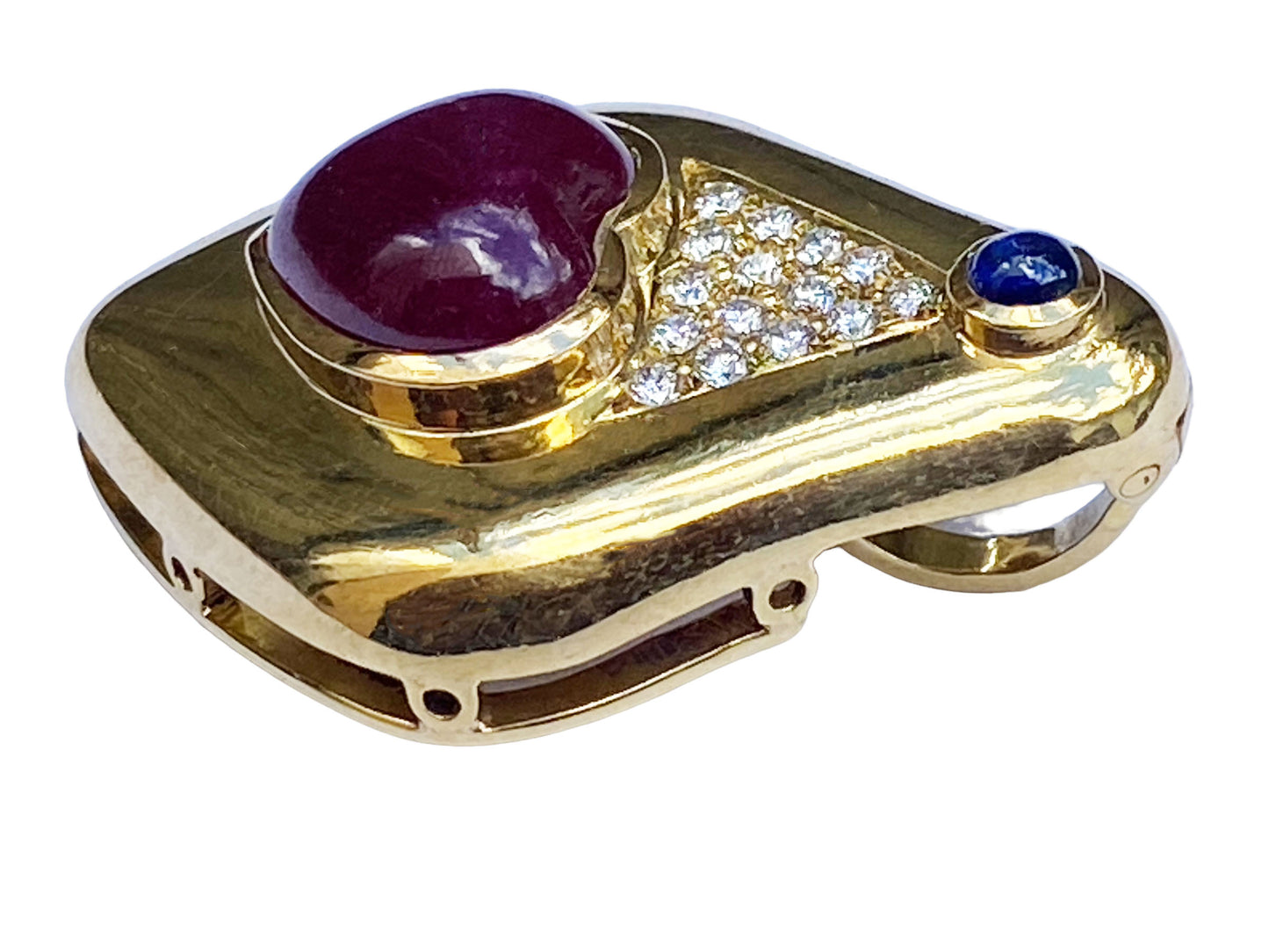#3970 18K Heart Cut Cabochon Ruby and Diamond Enhancer Pendant