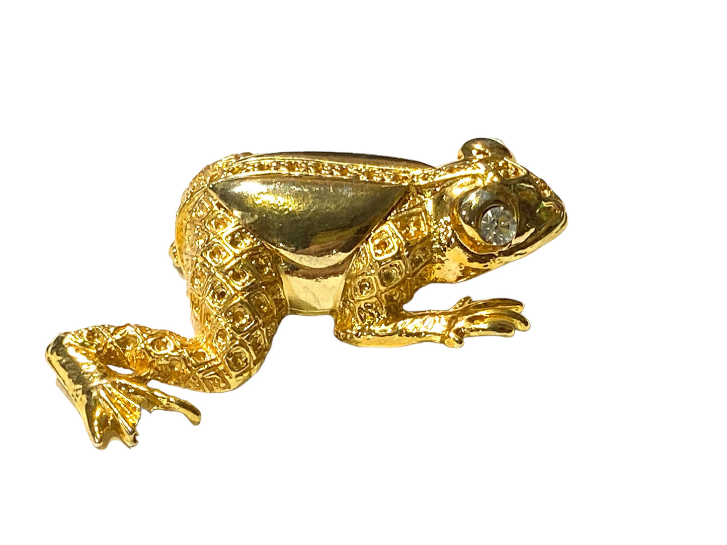 #5860  Gold Tone Vintage Diamond Rhinestone Eye Frog Pin.