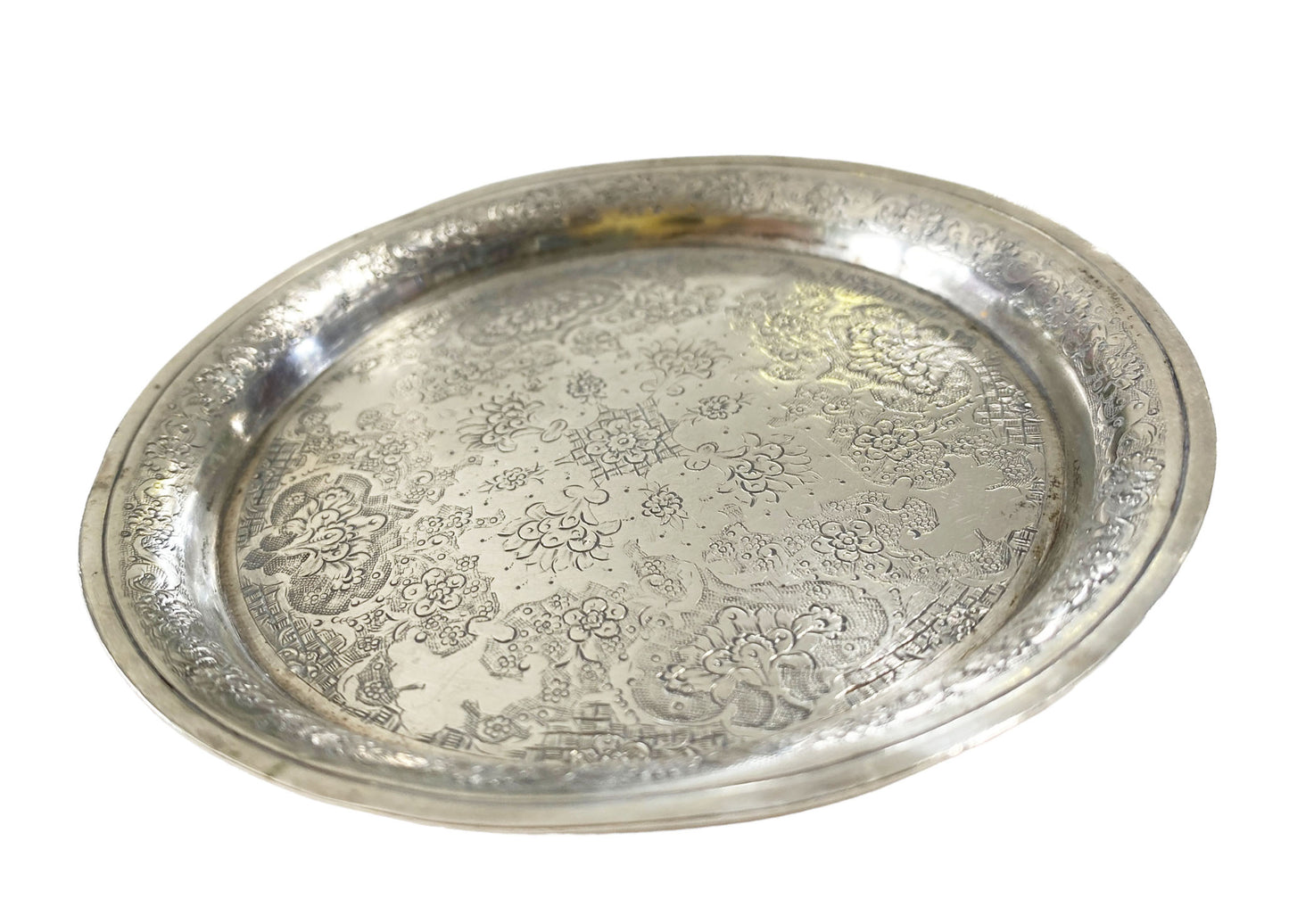 #7010 Old Ornate Coin Silver Dish