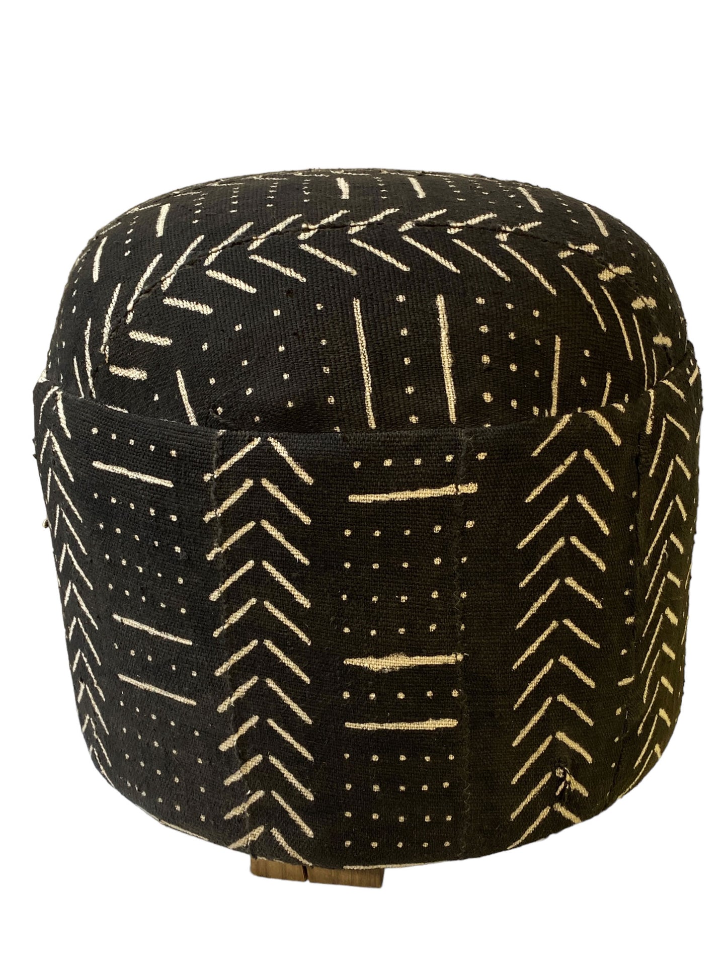 #640Custom Made African Black &White Vintage Malian Mud Cloth Ottoman 17" H