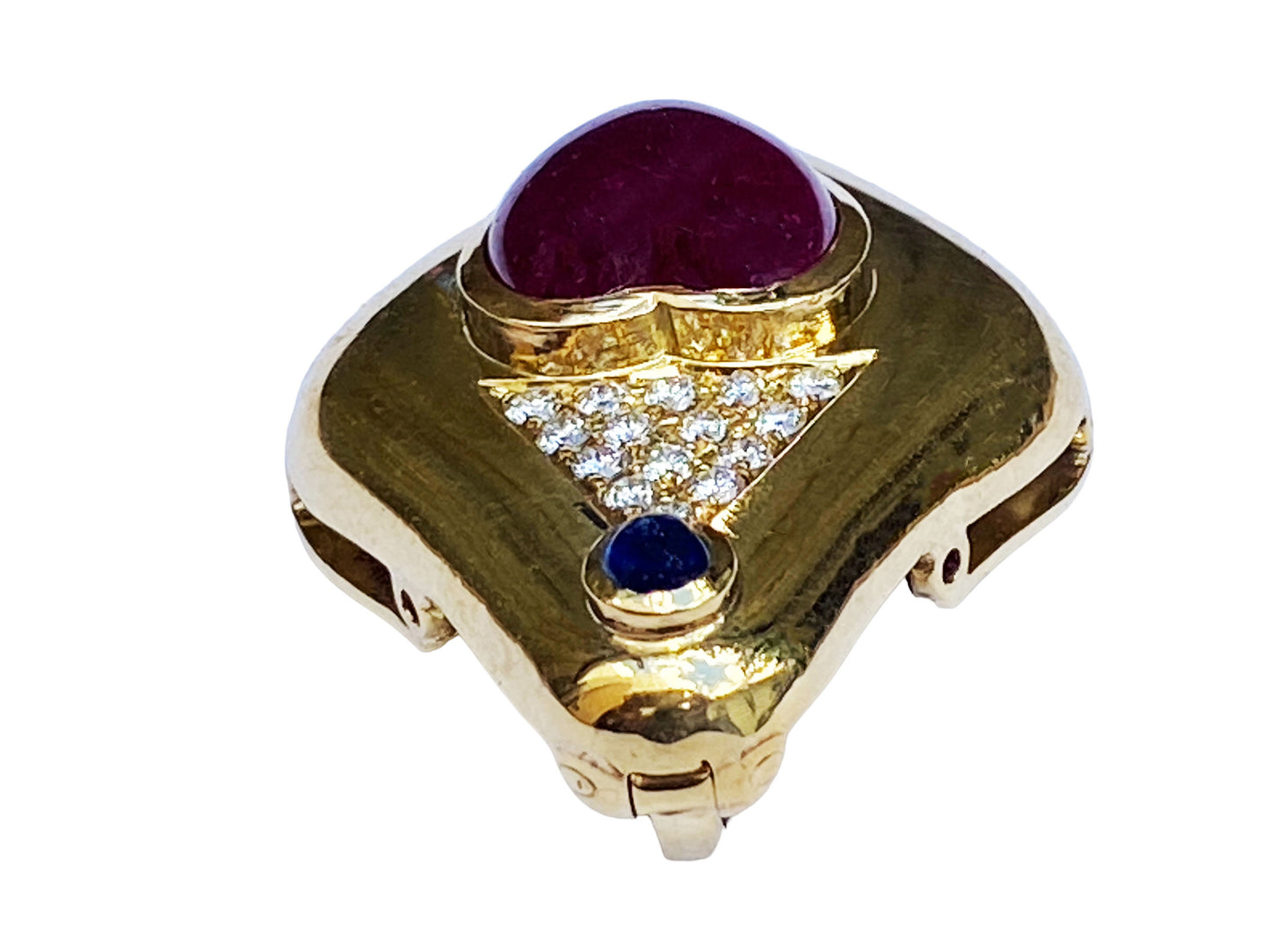 #3970 18K Heart Cut Cabochon Ruby and Diamond Enhancer Pendant