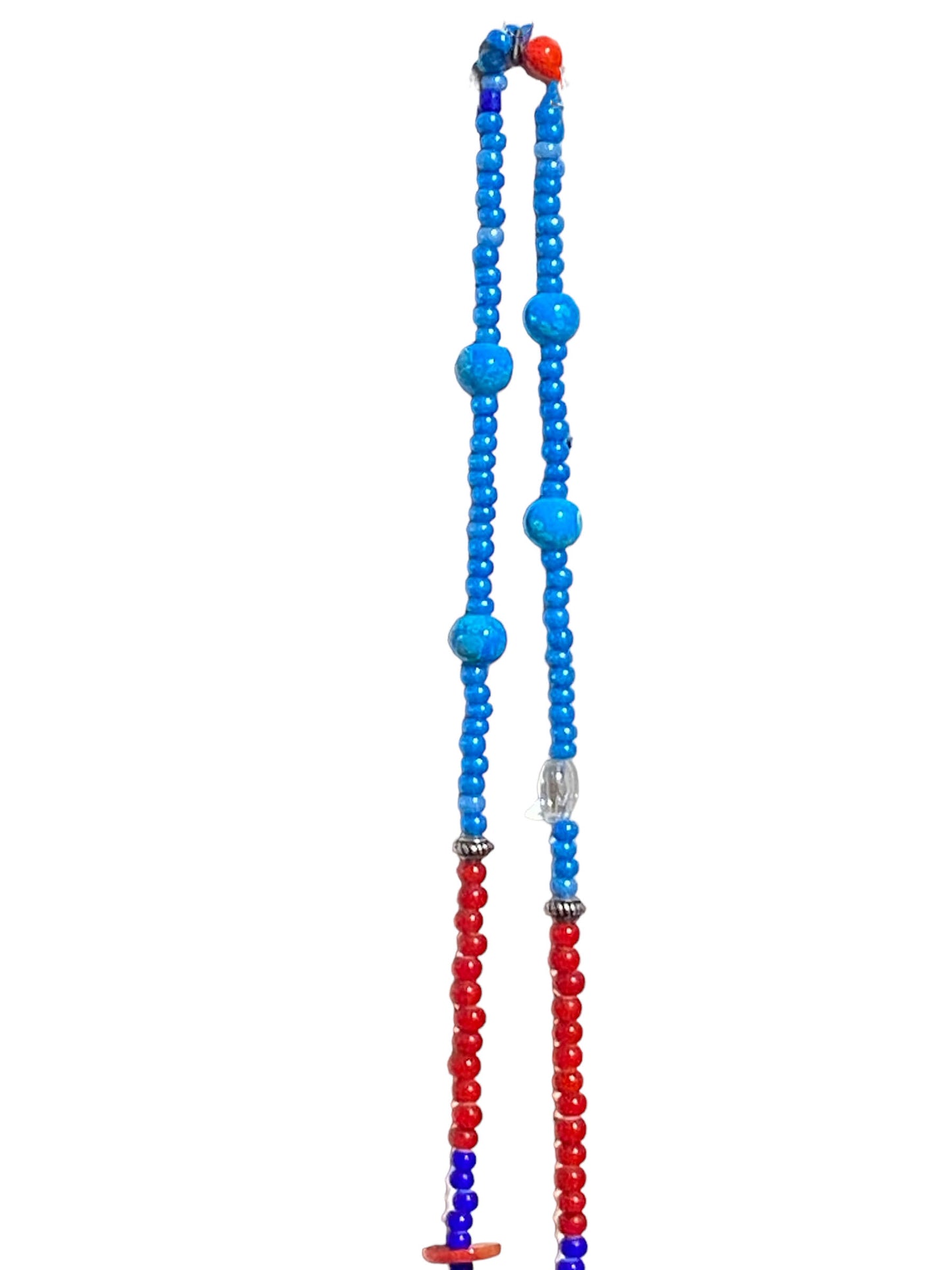 #5839 Middle Eastern Silver Pendant w/Coral & Turquoise 24" H