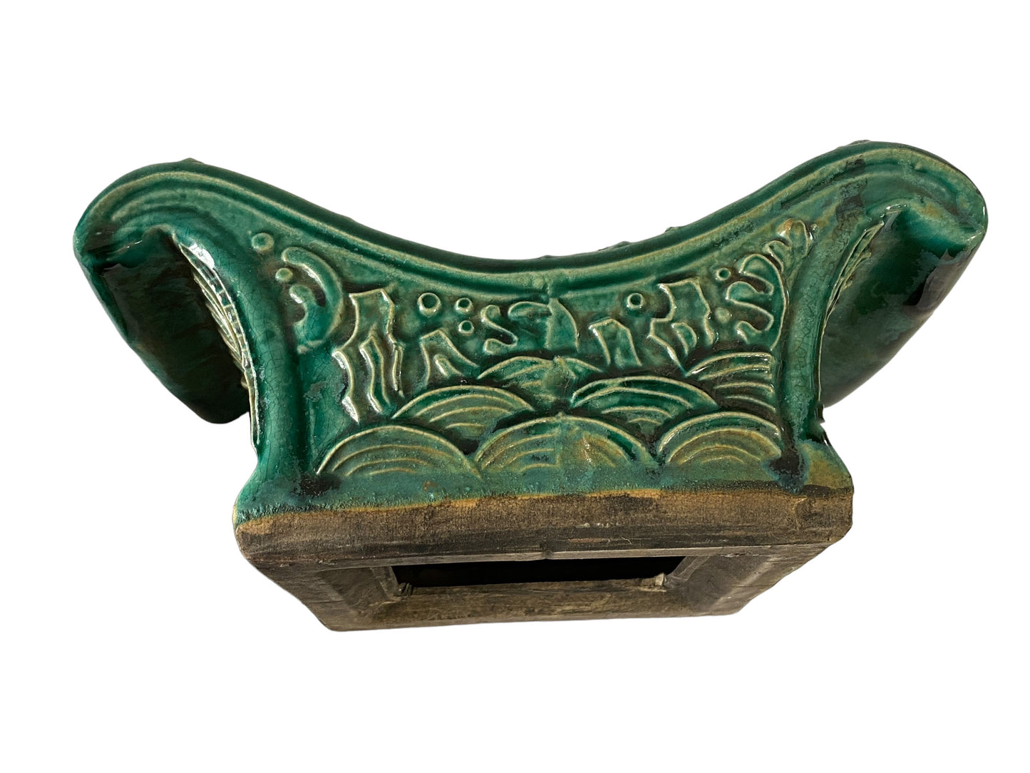 #5845 Old Chinoiserie Celadon Headrest /Pillow With Water Lilies
