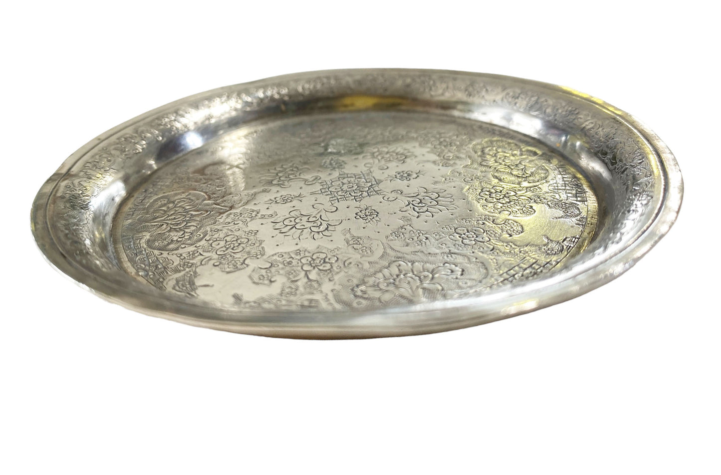 #7010 Old Ornate Coin Silver Dish