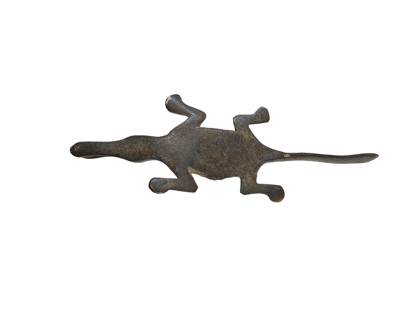 #2215 Lobi tribal Bronze Gold Weight Crocodile Burkina Faso Africa 5.25" W