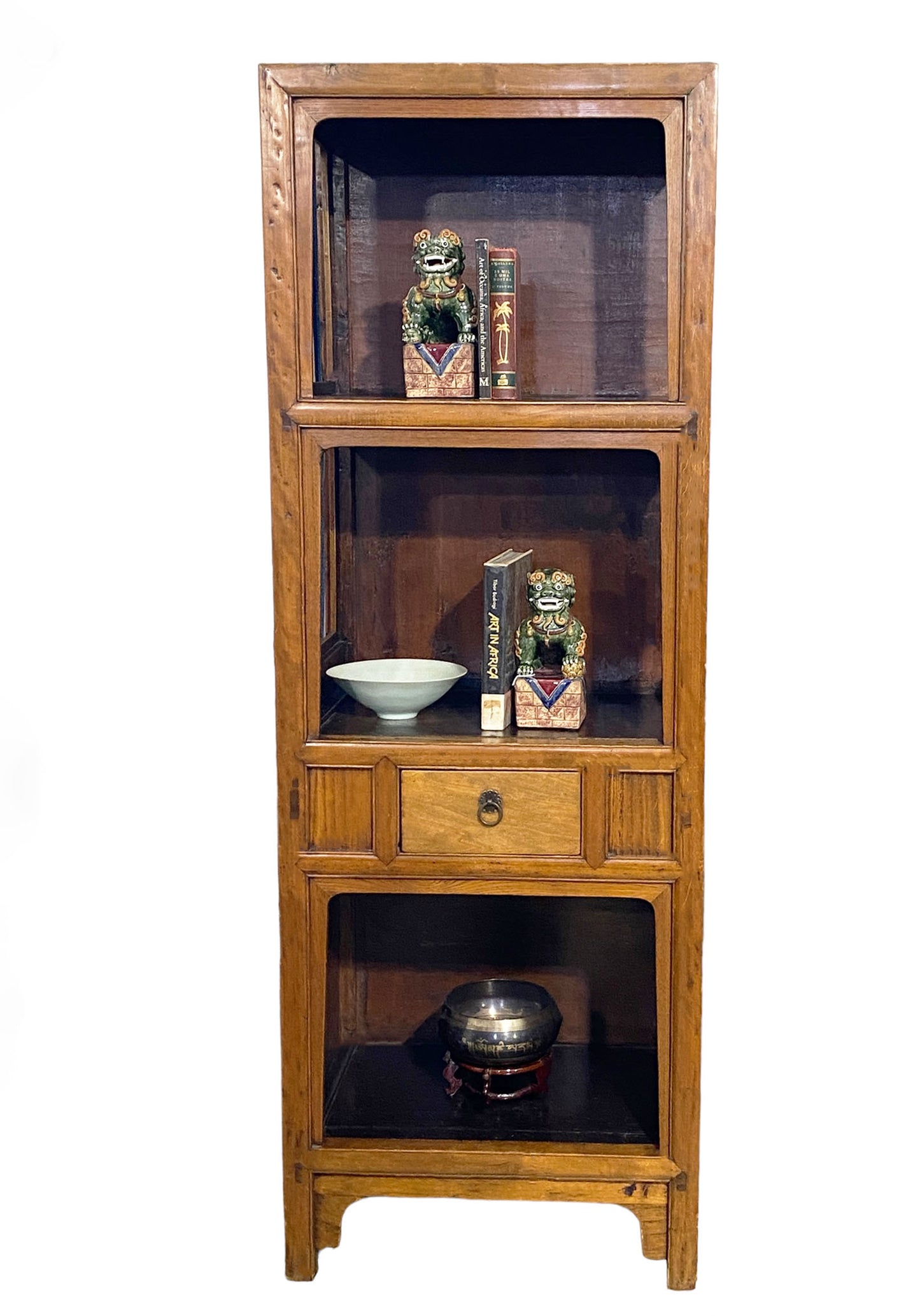 #5642 Vintage Mid Century Chinoiserie Asian Elm Wood Etagere Bookcase
