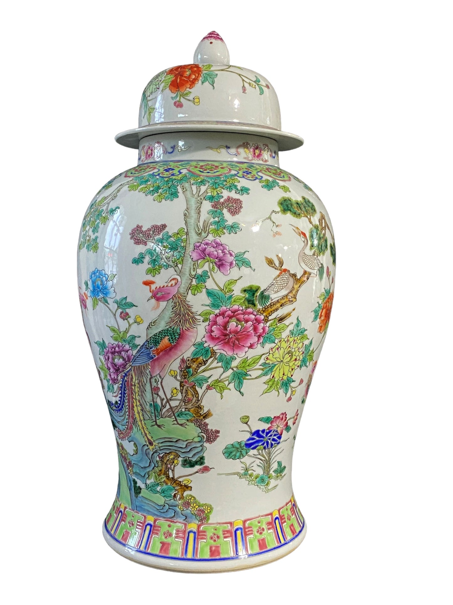 #5754 LG Chinoiserie Famille Rose Porcelain Ginger Jar 24" H