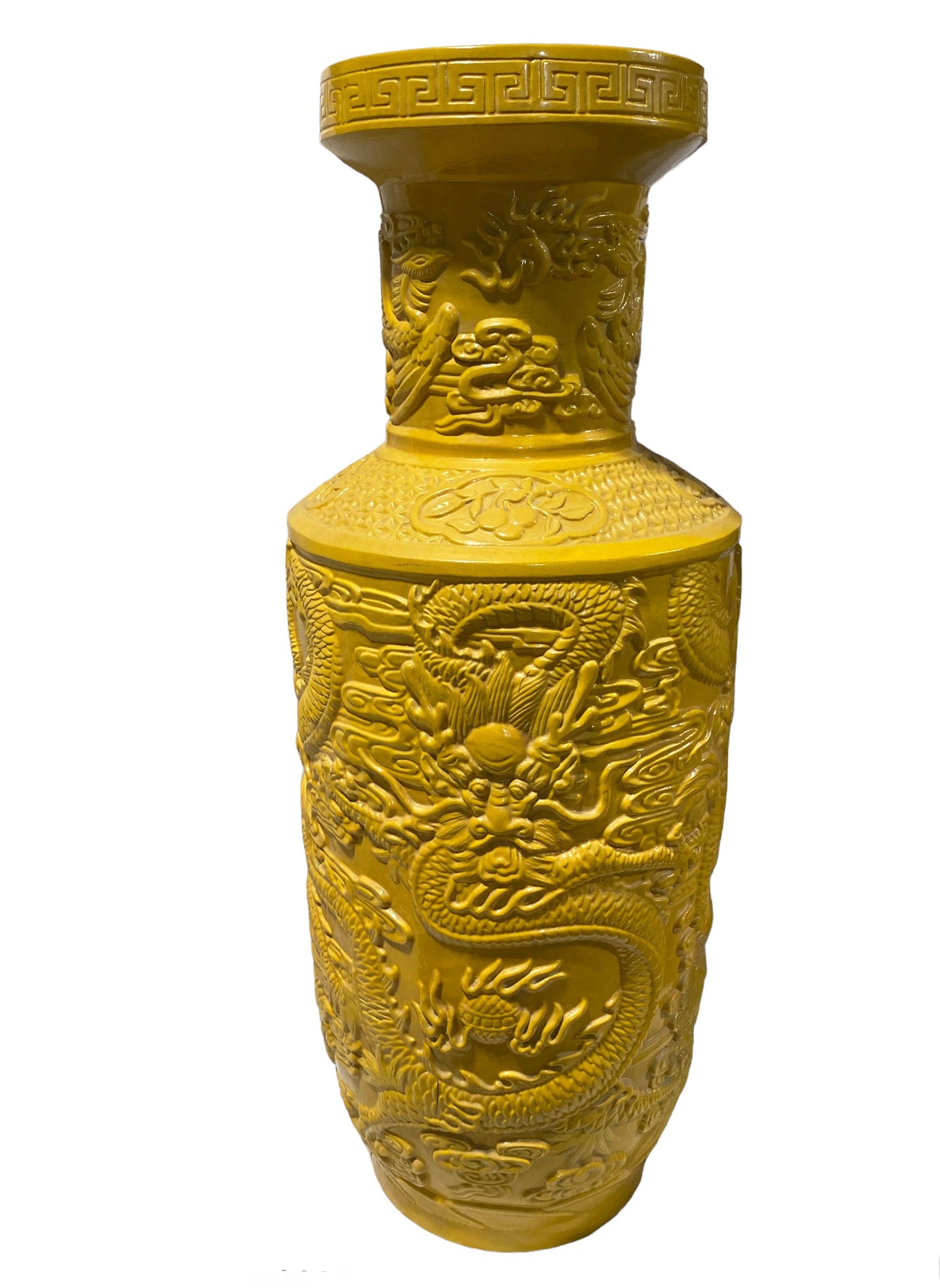 #3188 Chinoiserie Large Famille Jaune Style Dragons Vase. 27' H