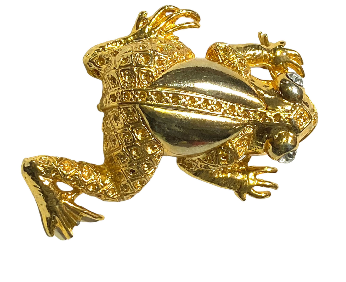 #5860  Gold Tone Vintage Diamond Rhinestone Eye Frog Pin.