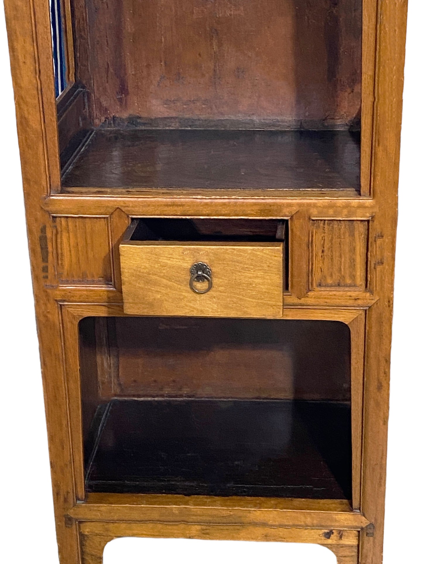 #5642 Vintage Mid Century Chinoiserie Asian Elm Wood Etagere Bookcase