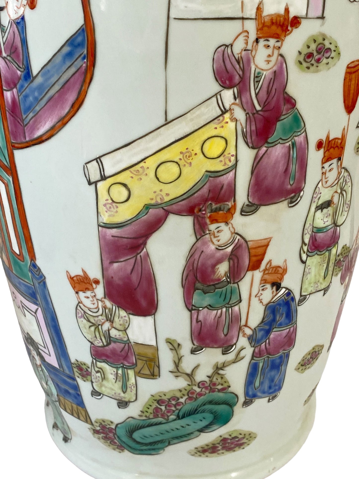# 262 Superb Chinoiserie Famille Rose Enamel Vase W/Figures 24" H