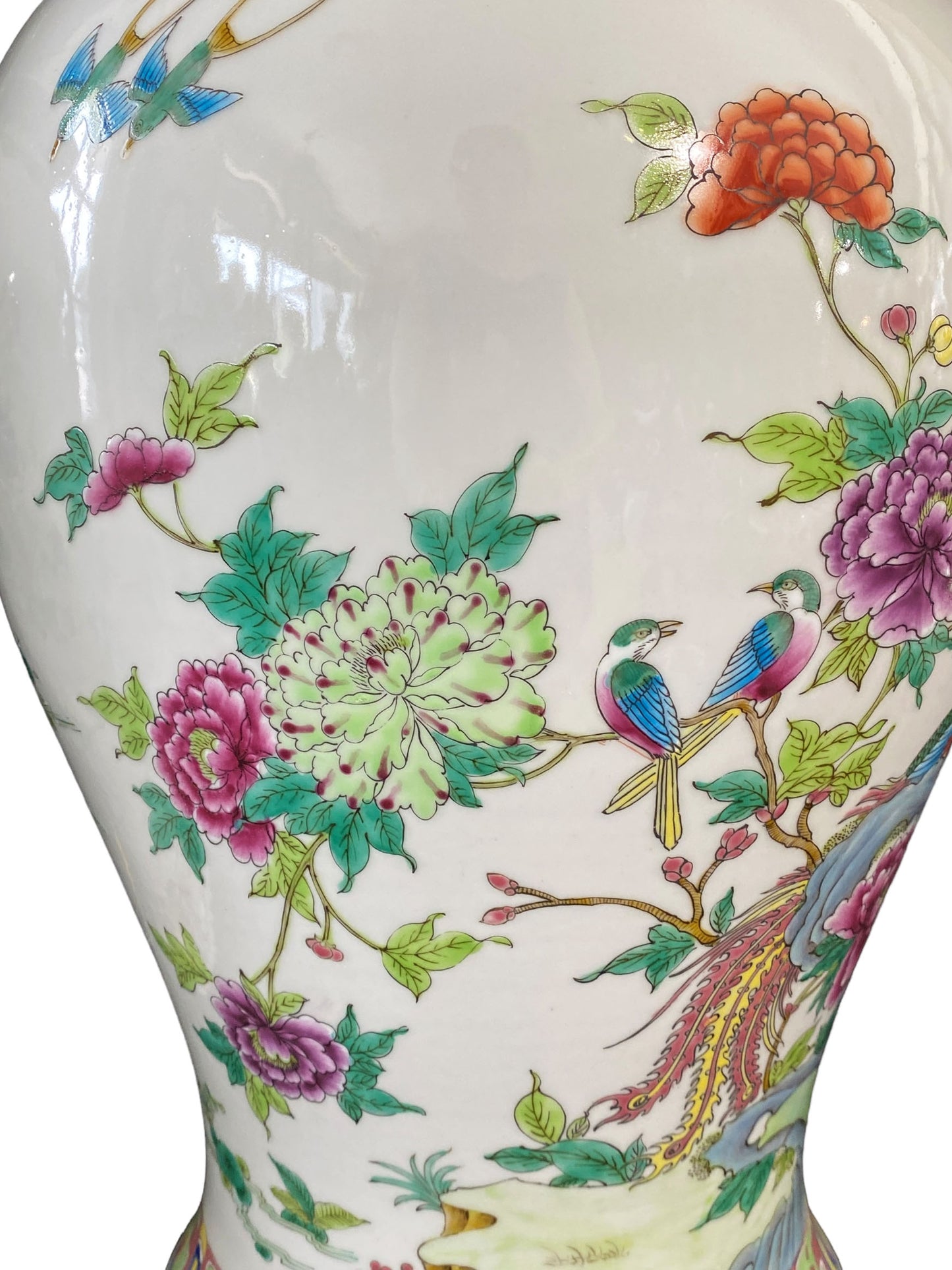 #3201 LG Chinoiserie Famille Rose Porcelain Ginger Jars Pair 24" H