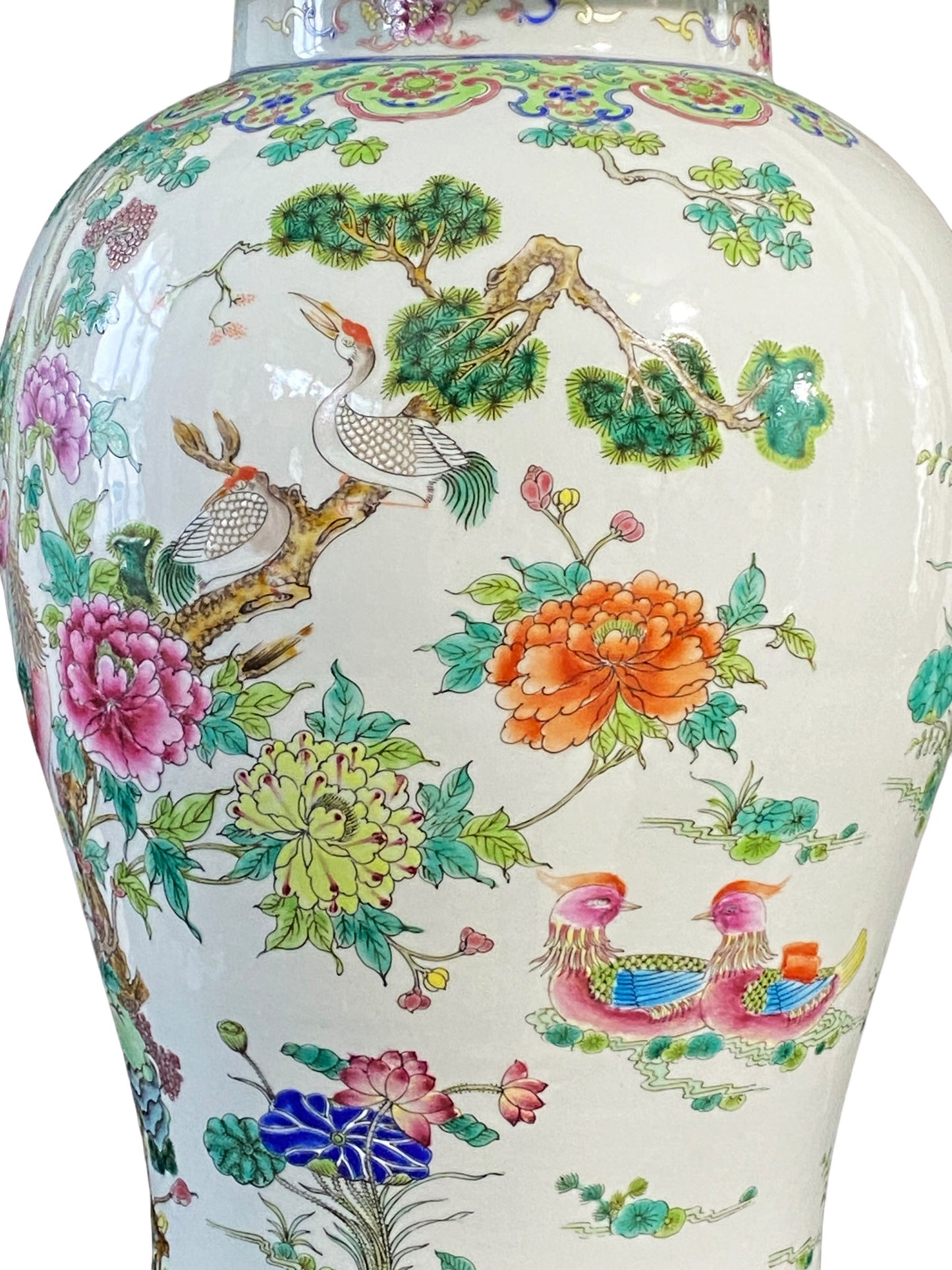 #5754 LG Chinoiserie Famille Rose Porcelain Ginger Jar 24" H