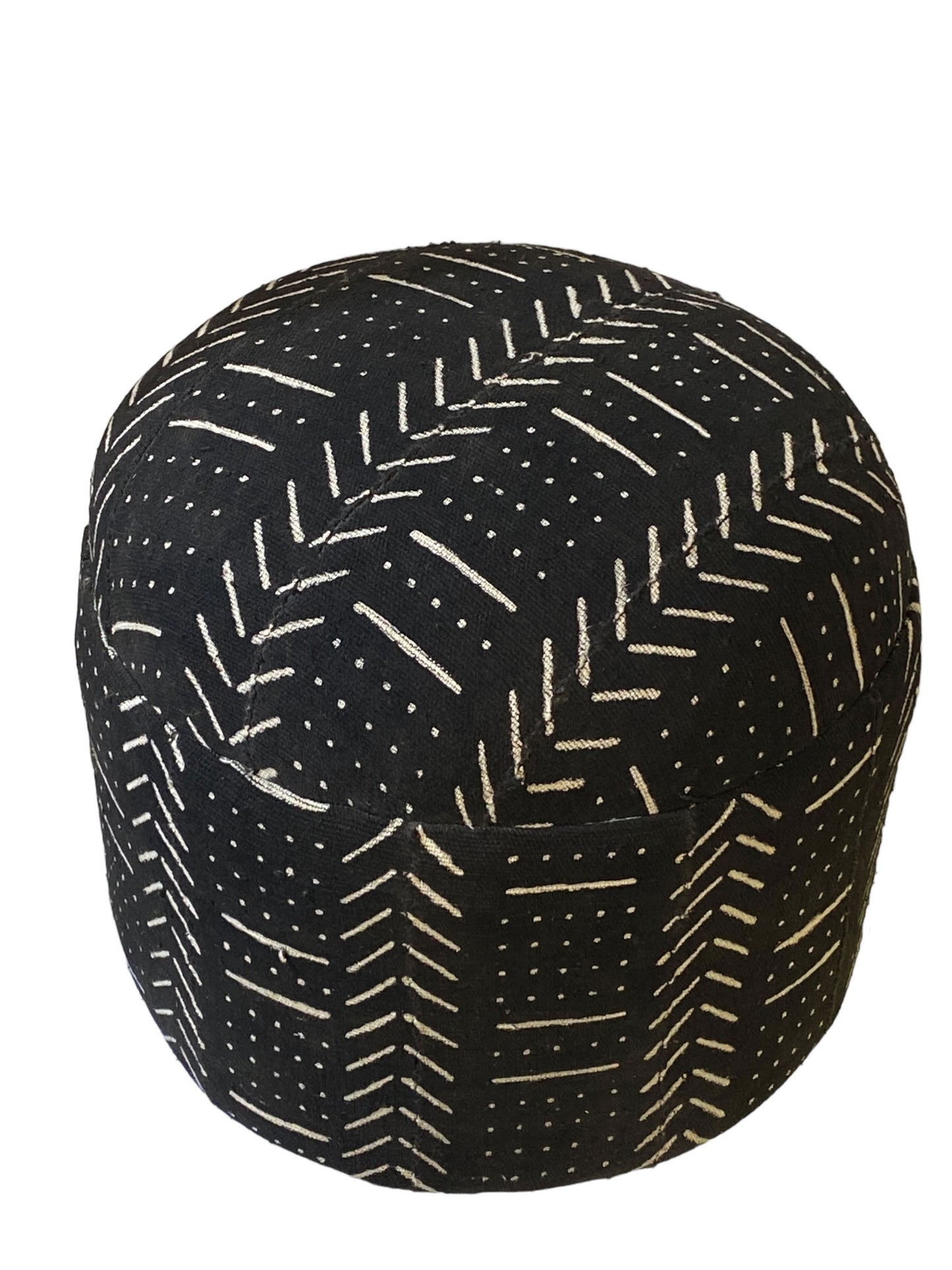#640Custom Made African Black &White Vintage Malian Mud Cloth Ottoman 17" H